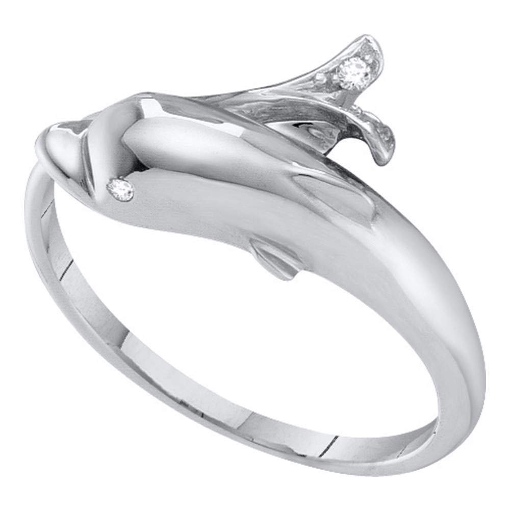 10K White Gold Women's Diamond Dolphin Wrap Ring - 0.03ctw Dazzlingrock Collection | Elegant Animal Jewelry for Gifts, Parties & Beach Vacations
