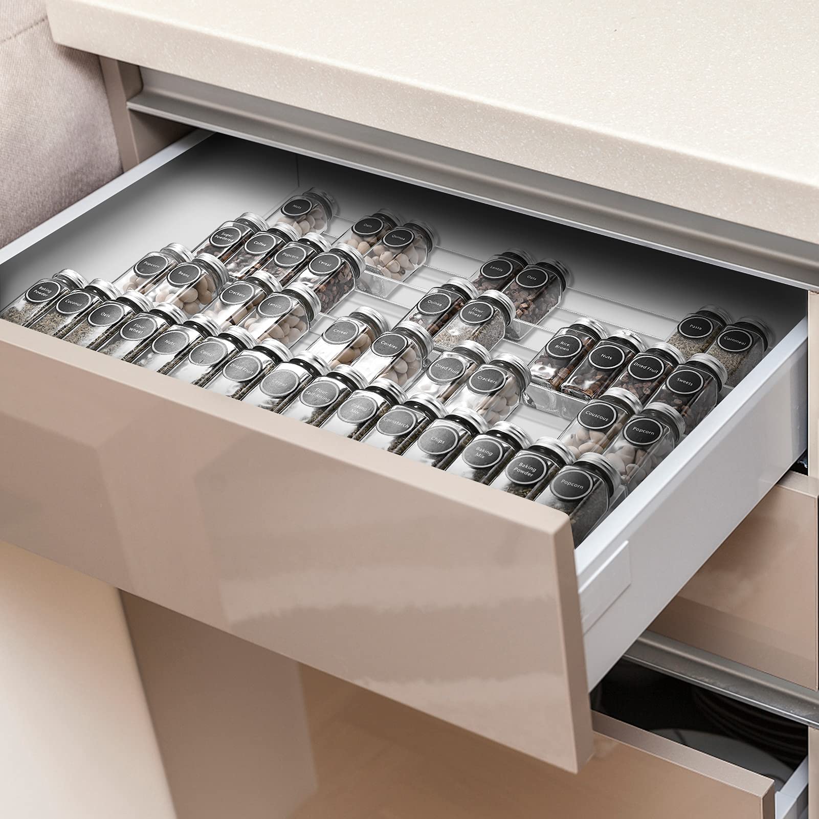 Acrylic Spice Rack Organizer - 3-Tier Kitchen Cabinet Storage Tray for Spices, Seasonings & Condiments (Jars Not Included) | Perfect for Pantry, Countertop & Drawer Organization