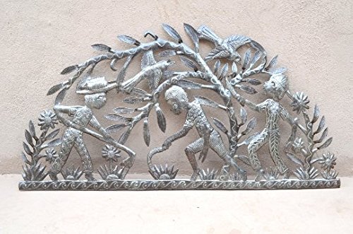 Handmade Cactus Folk Art Wall Sculpture - Haiti Recycled Metal Art, Fair Trade Steel Wall Decor, 34