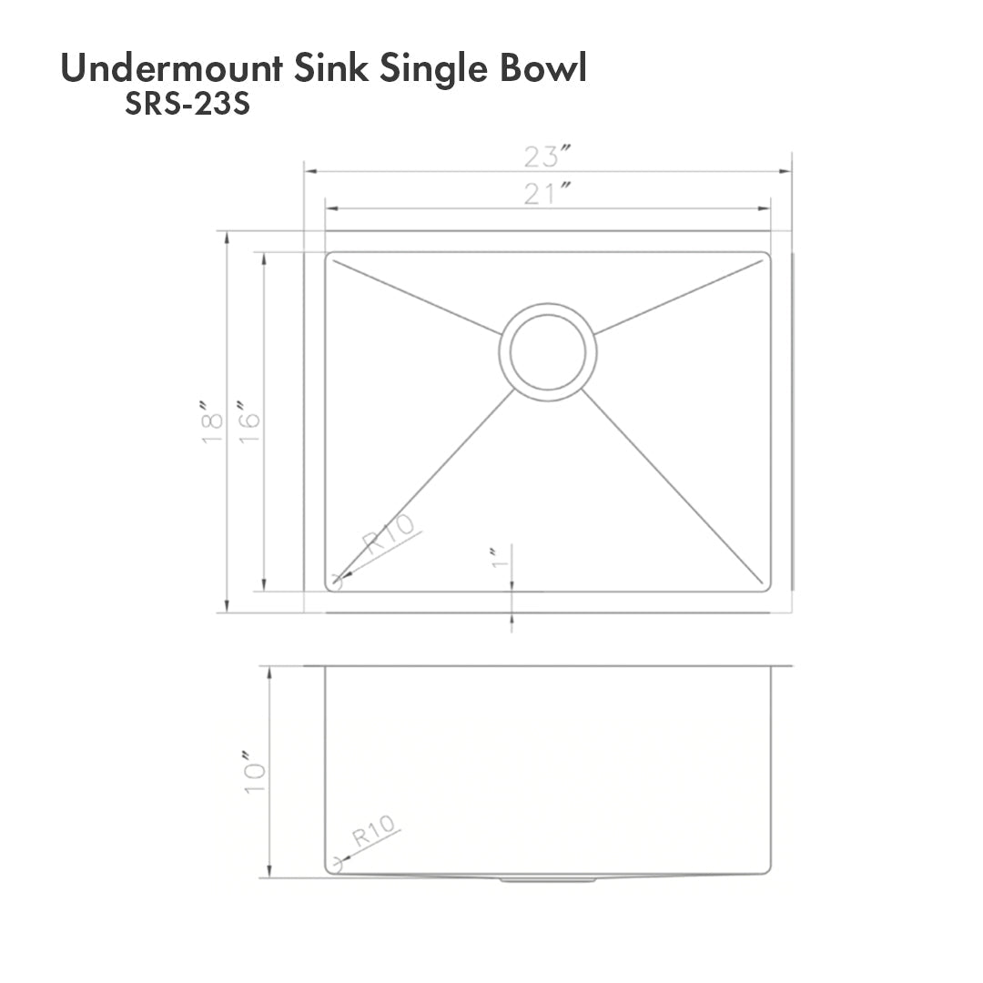 ZLINE 23-Inch Undermount Single Bowl Kitchen Sink - Satin Stainless Steel with Bottom Grid (Model SRS 23S) | Perfect for Modern Kitchens, Remodeling & Small Space Homes