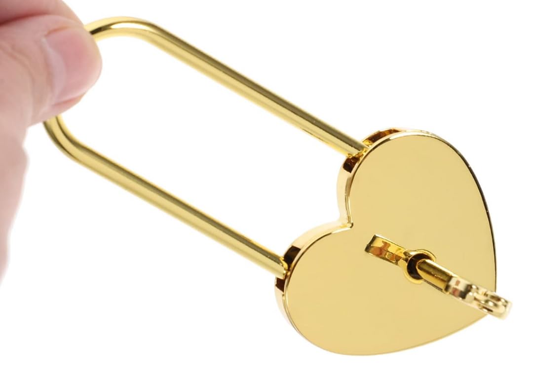 1PC Metal Heart Shaped Polished Padlock with Skeleton Key - Decorative Lock for Handbags, Jewelry Boxes, Wedding Gifts & Diary Books (Gold) - Perfect for Romantic Occasions, Home Decor & Special Keepsakes