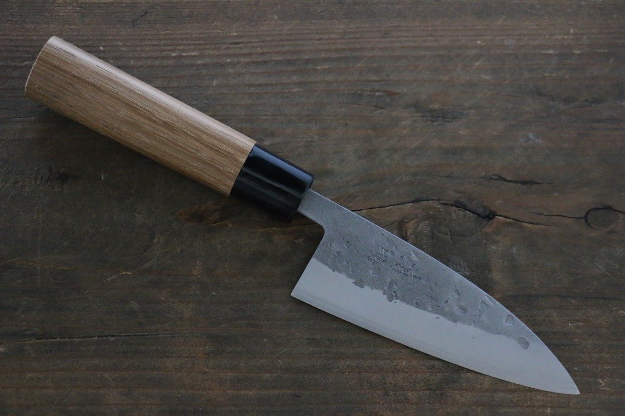 Premium Seisuke Blue Steel No.2 Nashiji Ajikiri Knife 105mm - Japanese High Carbon Steel Kitchen Knife with Chestnut Wood Handle - Perfect for Sushi, Vegetables & Precision Cutting