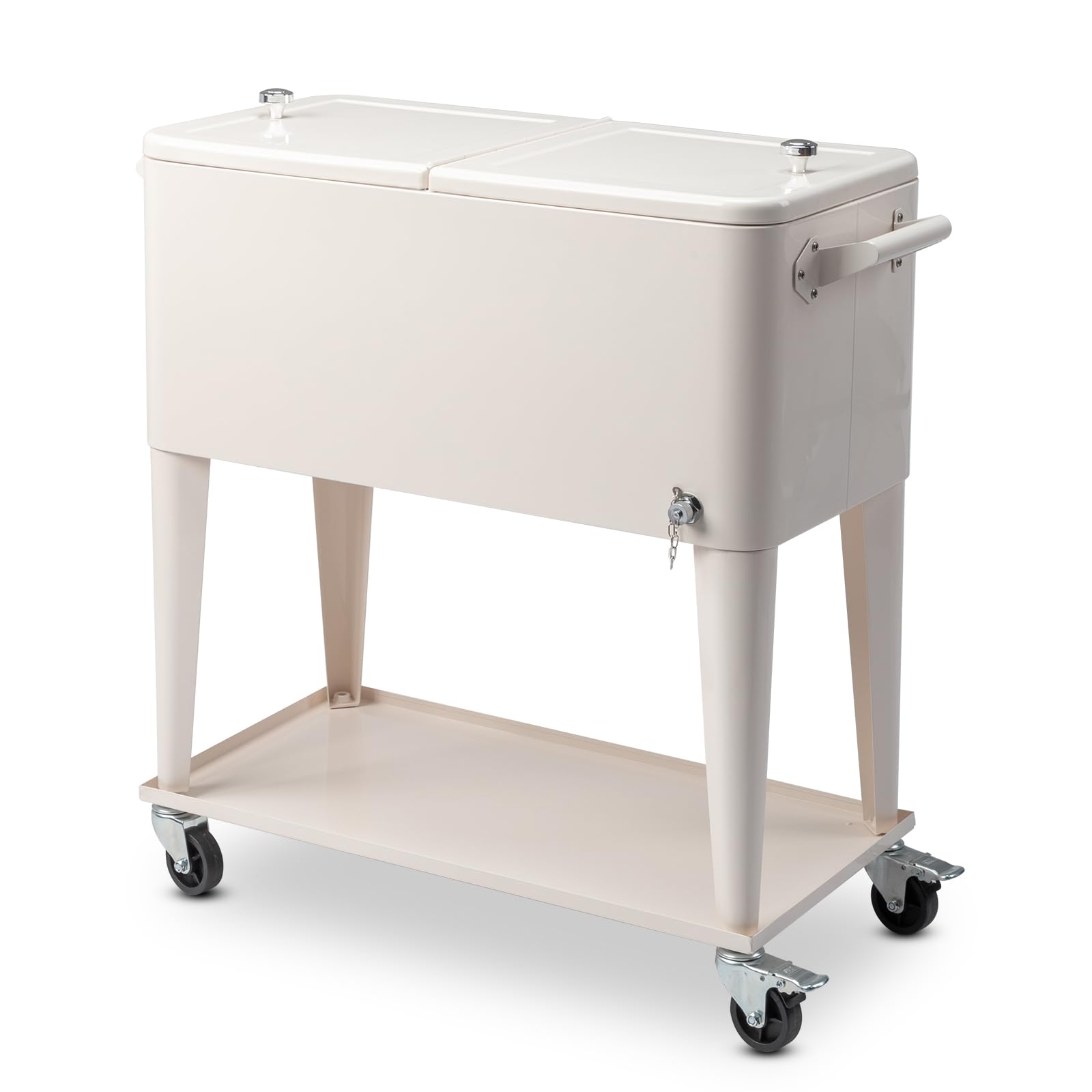 80 Quart Rolling Cooler Cart with Locking Wheels, Storage Shelf & Bottle Opener - Heavy Duty Outdoor Ice Chest for Camping, Beach, Tailgating, Backyard BBQs & Parties - Portable Beverage Cooler Trolley for Drinks & Food Storage