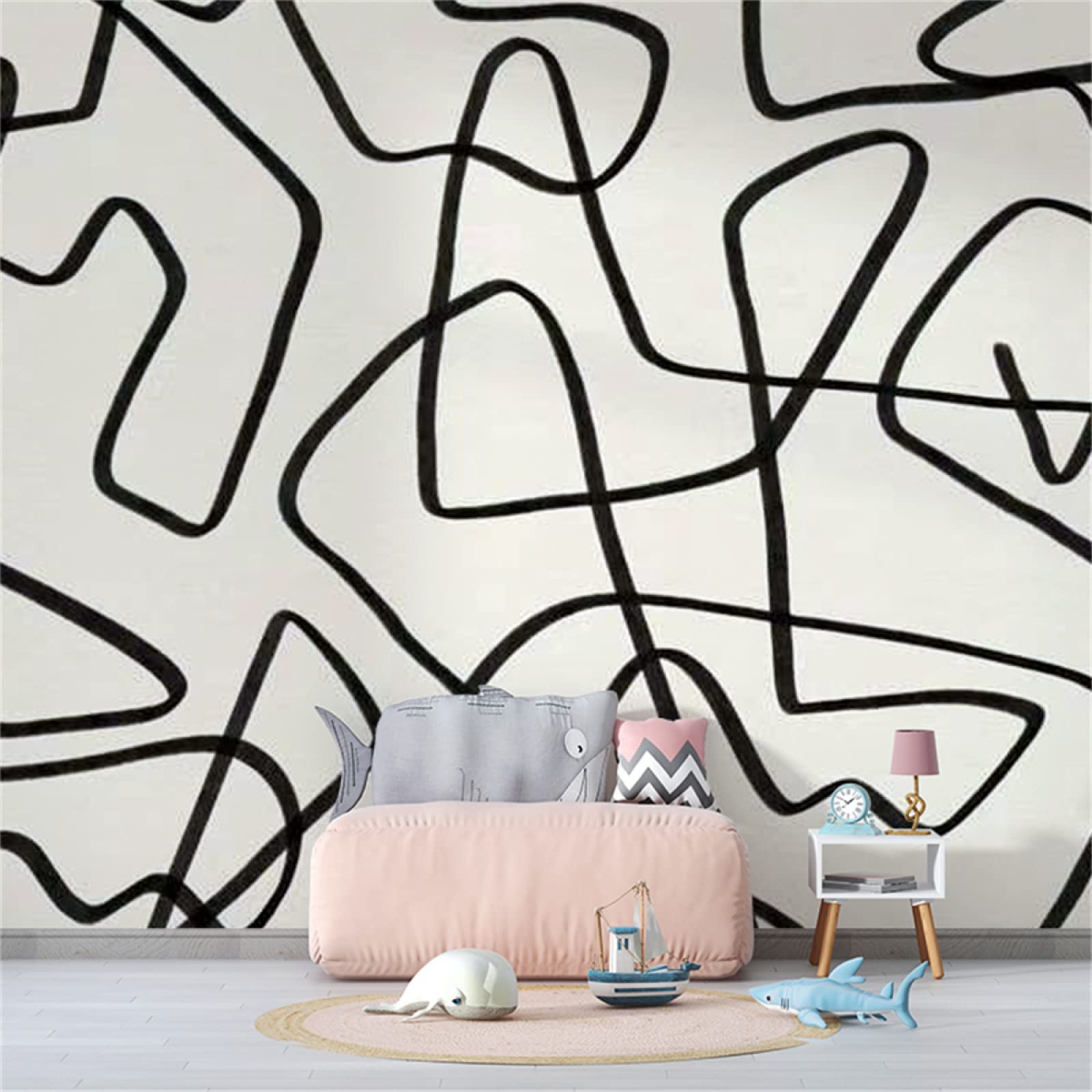 Abstract Art Wallpaper - Black Line Mural Decal | Easy Peel & Stick Wall Sticker for Home & Office Decor | 78.7