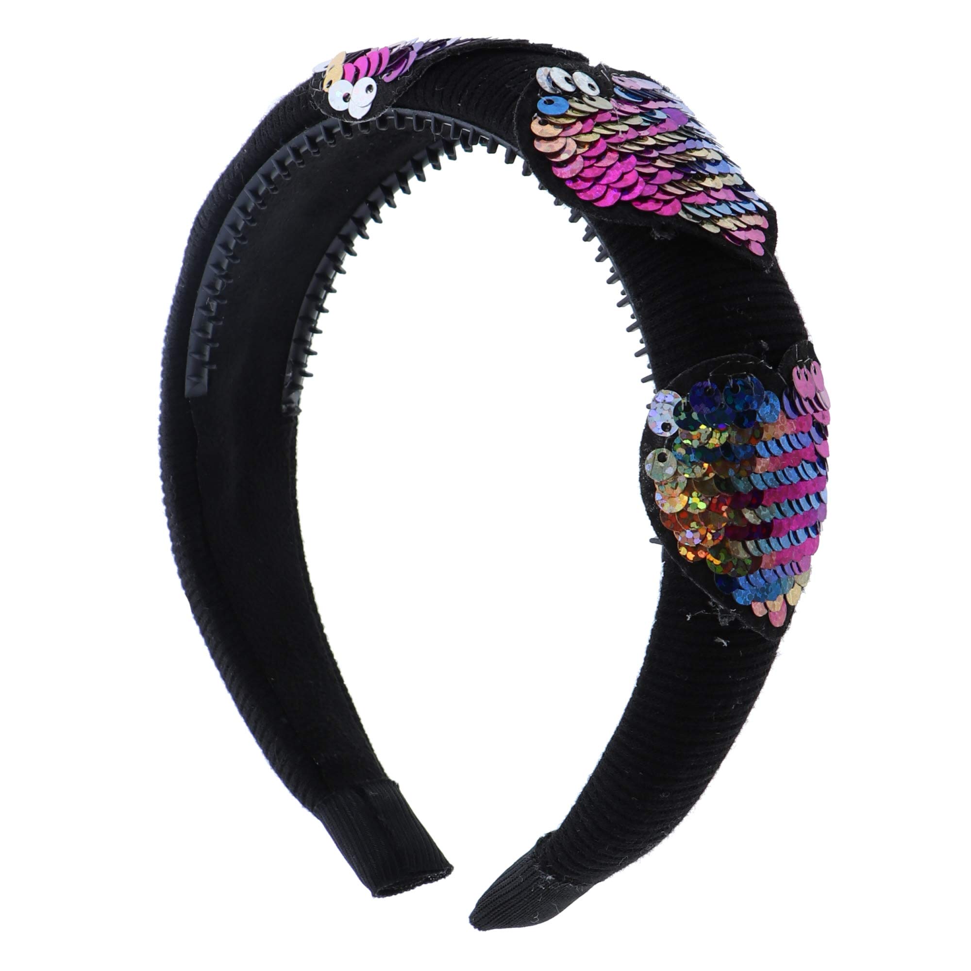 Bright and Cute Wide Headband With Rainbow Sequin Hearts - Black for Women Girls Party Cosplay Festival Accessories