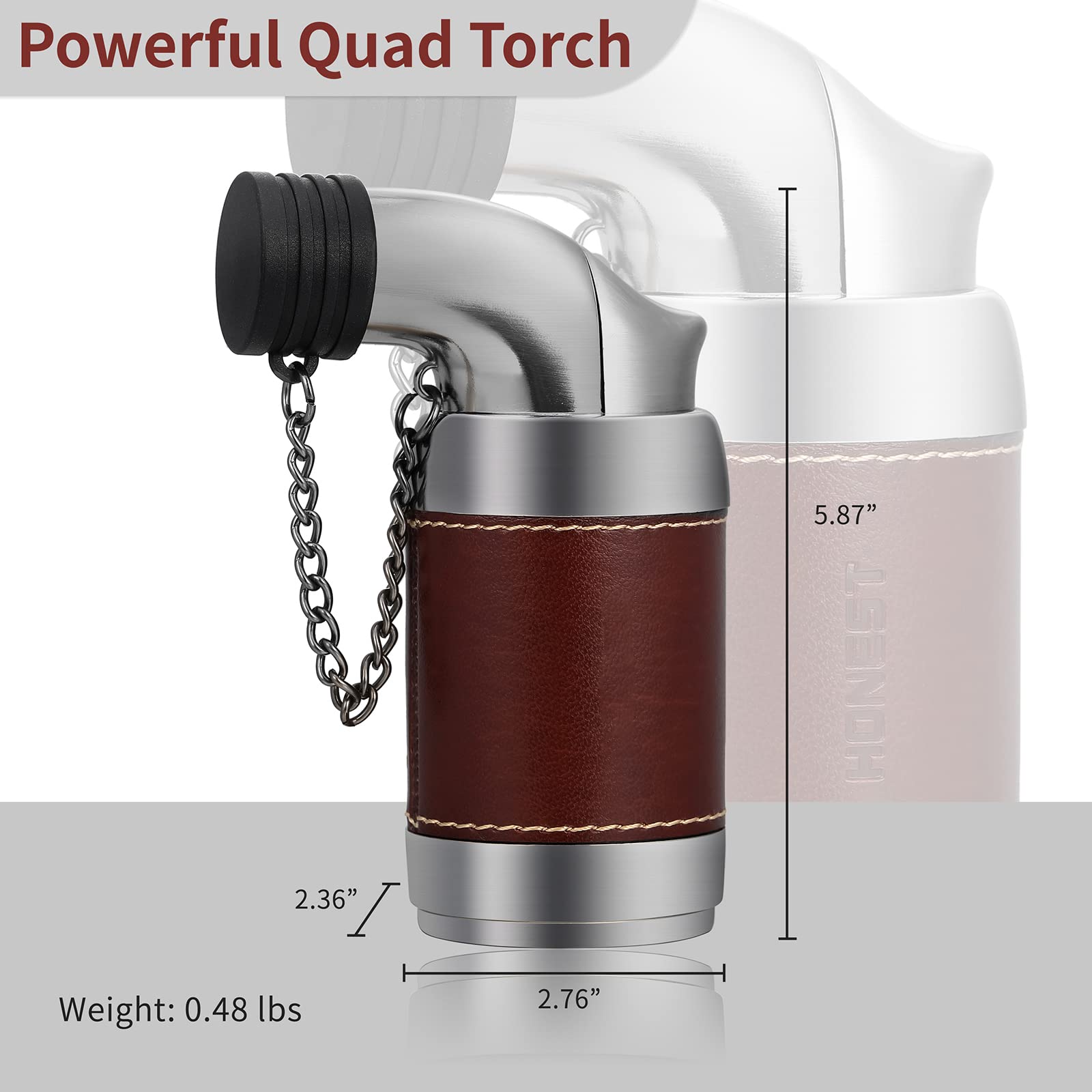 Ambrogio.L Quad Torch Refillable Butane Lighter with Cigar Punch - Dark Red Windproof Tabletop Cigar & Tobacco Lighter for Outdoor Smoking, BBQ, Camping & Home Use