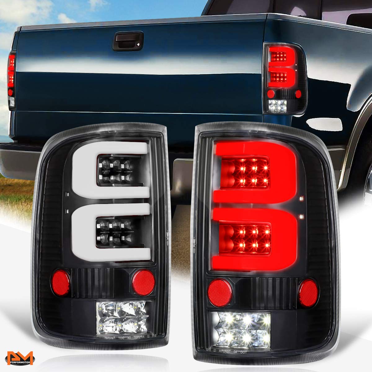 3D LED C-Shape Tail Lights Brake Lamps Assembly - Black Housing & Clear Lens - Compatible with 2004-2008 Ford F150/Lobo - Enhanced Visibility & Style for Night Driving & Custom Truck Upgrades