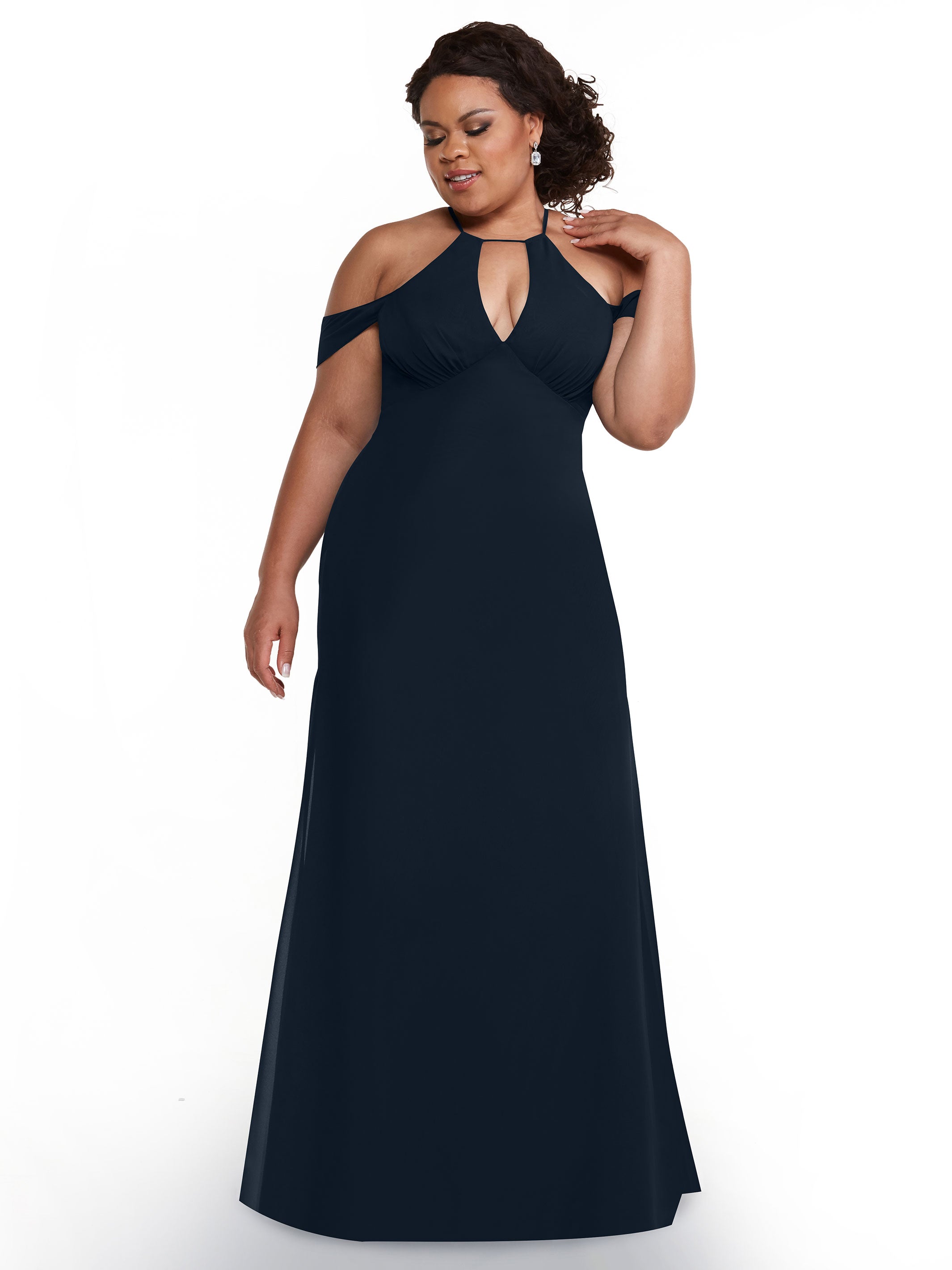 Elegant Off-The-Shoulder Chiffon Bridesmaid Dress with Halter Neckline - Perfect for Weddings, Formal Events & Special Occasions