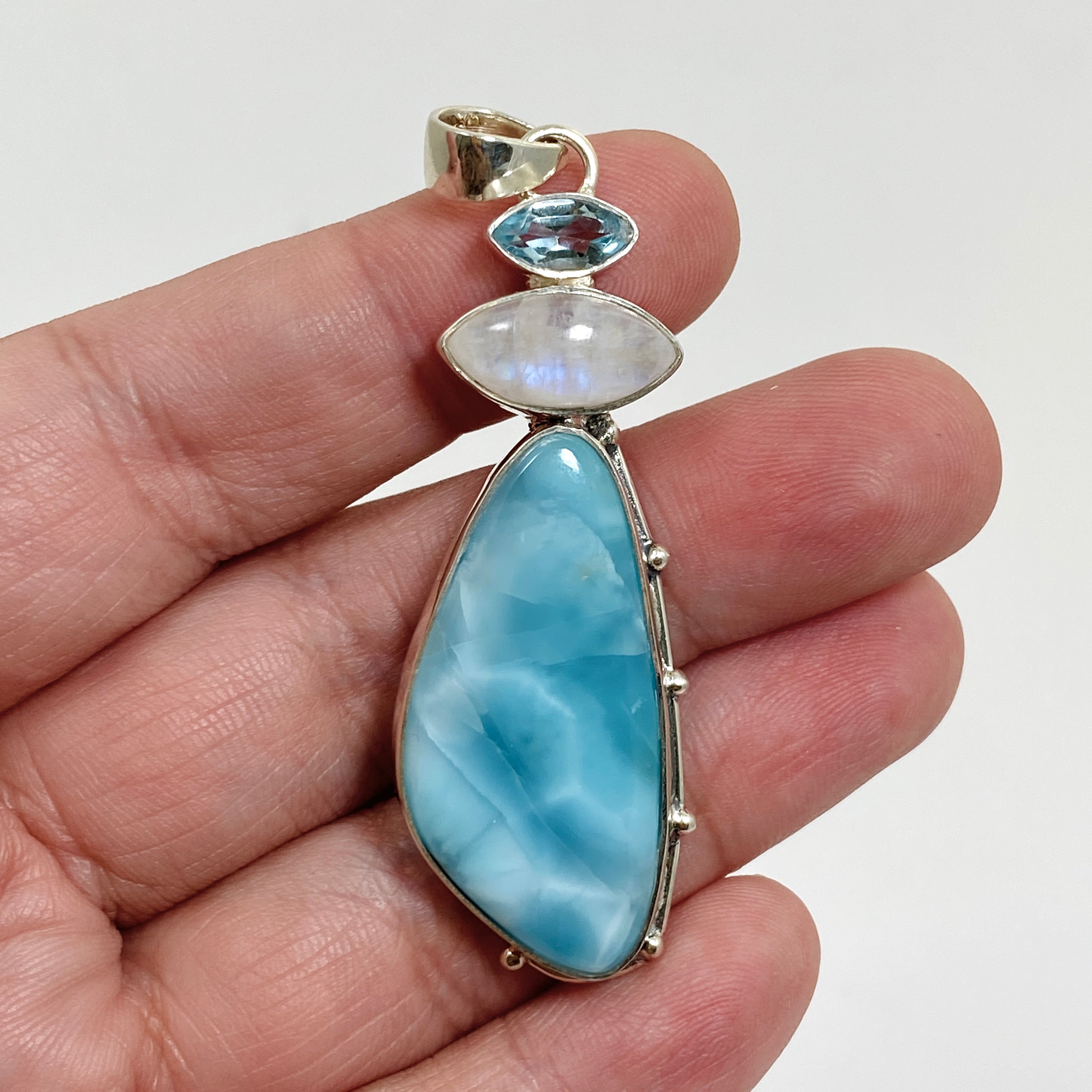 Larimar Moonstone Blue Topaz Multi-Stone Pendant Necklace KPGJ4851 - Elegant Jewelry for Women, Perfect for Gifts, Parties & Special Occasions