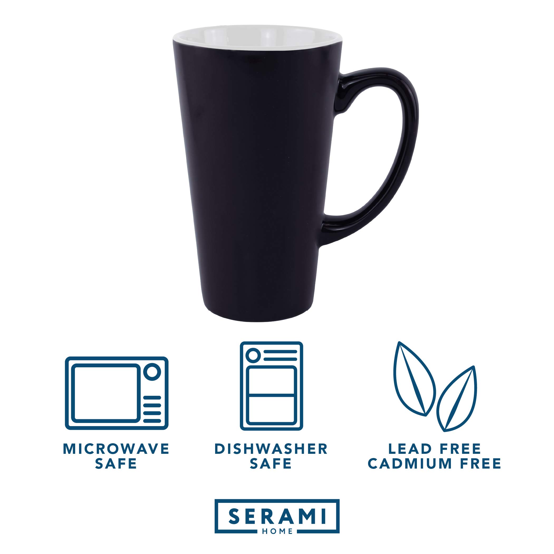 Premium 15oz Black and White Ceramic Coffee Mugs with Oversized Handles - Set of 2 Tall Funnel Cups for Home, Office, or Cafe Use - Ideal for Latte, Cappuccino, and Hot Beverages
