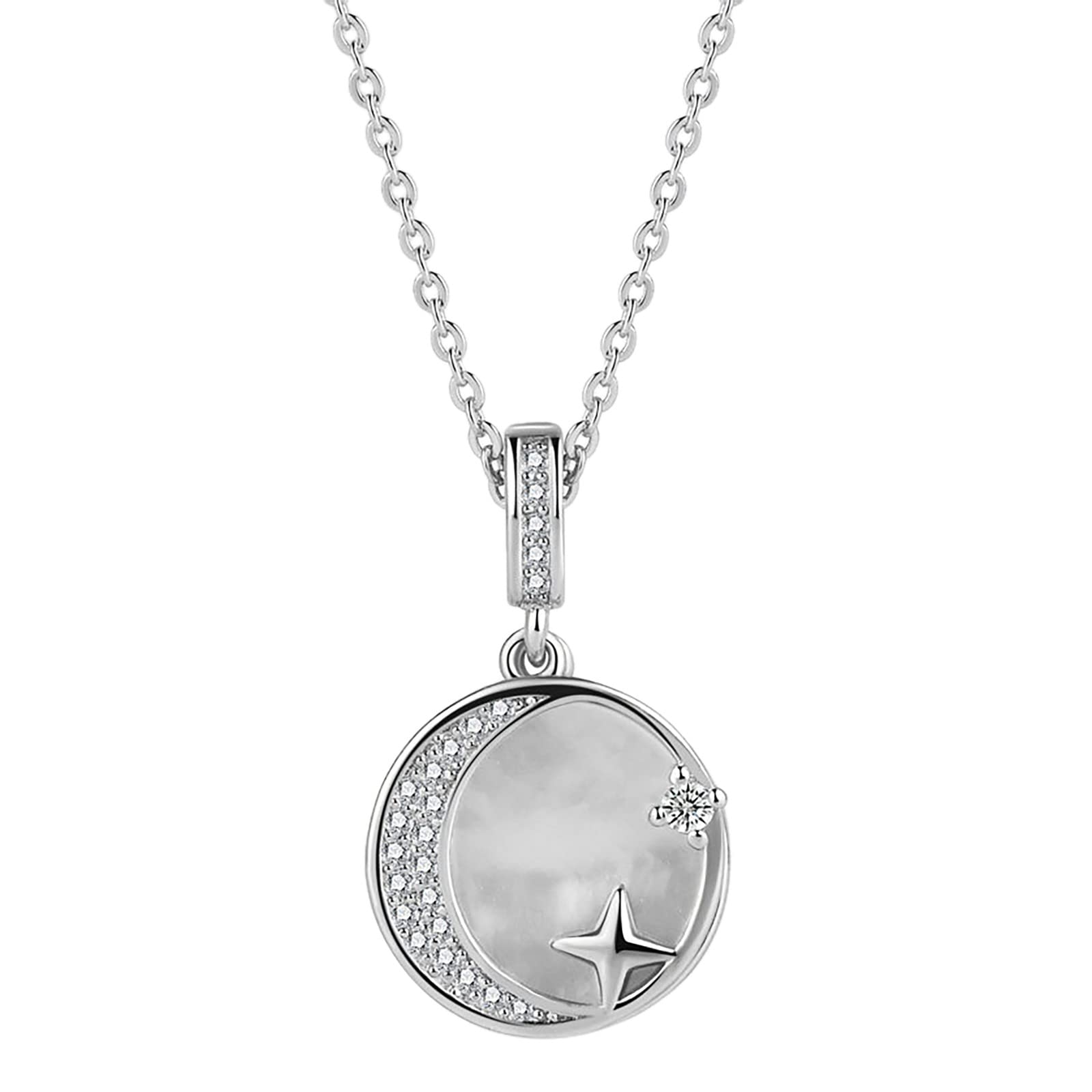 Elegant Hollow Zircon Star Pendant Necklace - Round Moon Planet Silver Chain for Women | Perfect for Date Night, Party & Everyday Jewelry