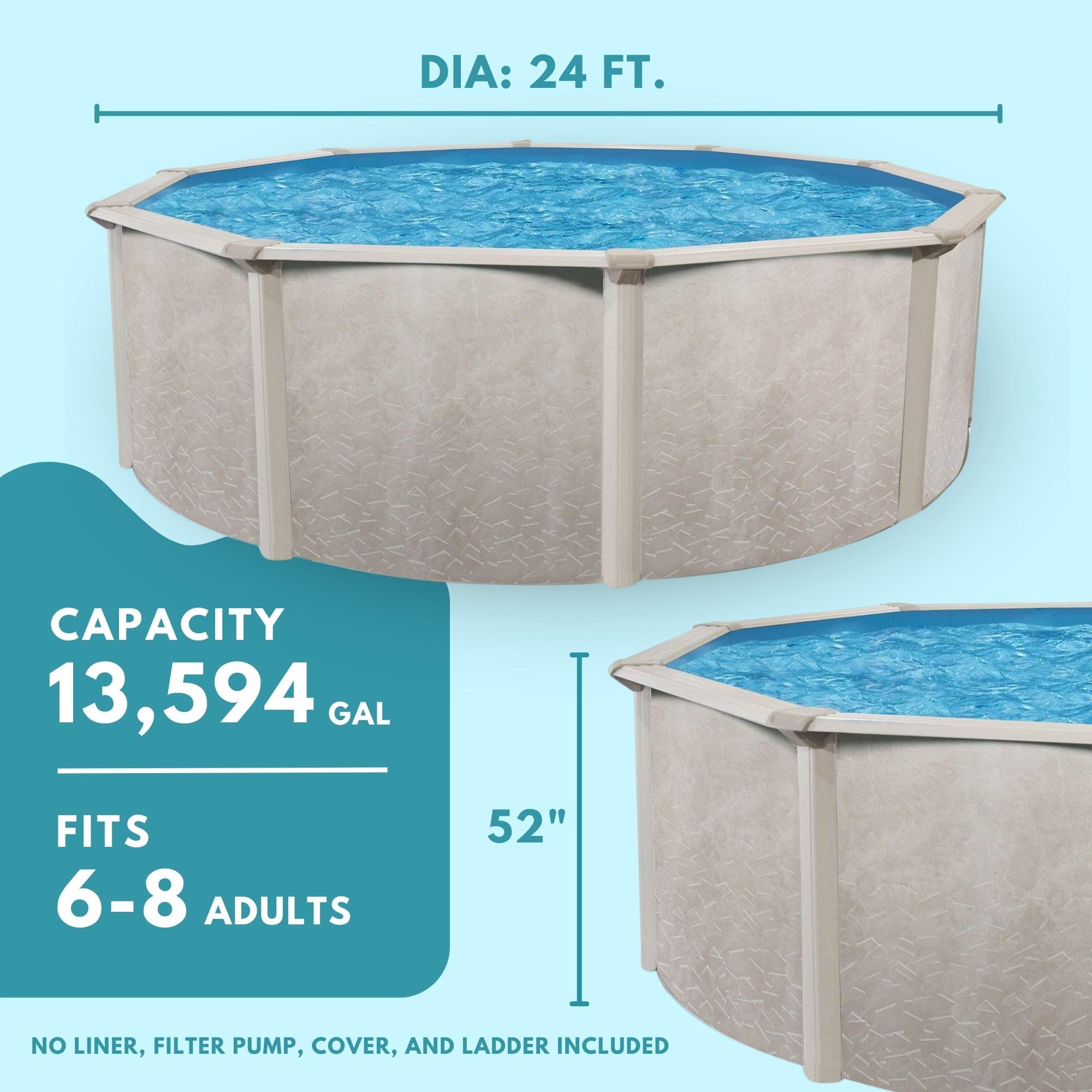 Aquarian Steel-Frame Outdoor Above-Ground Round Swimming Pool 24' x 52