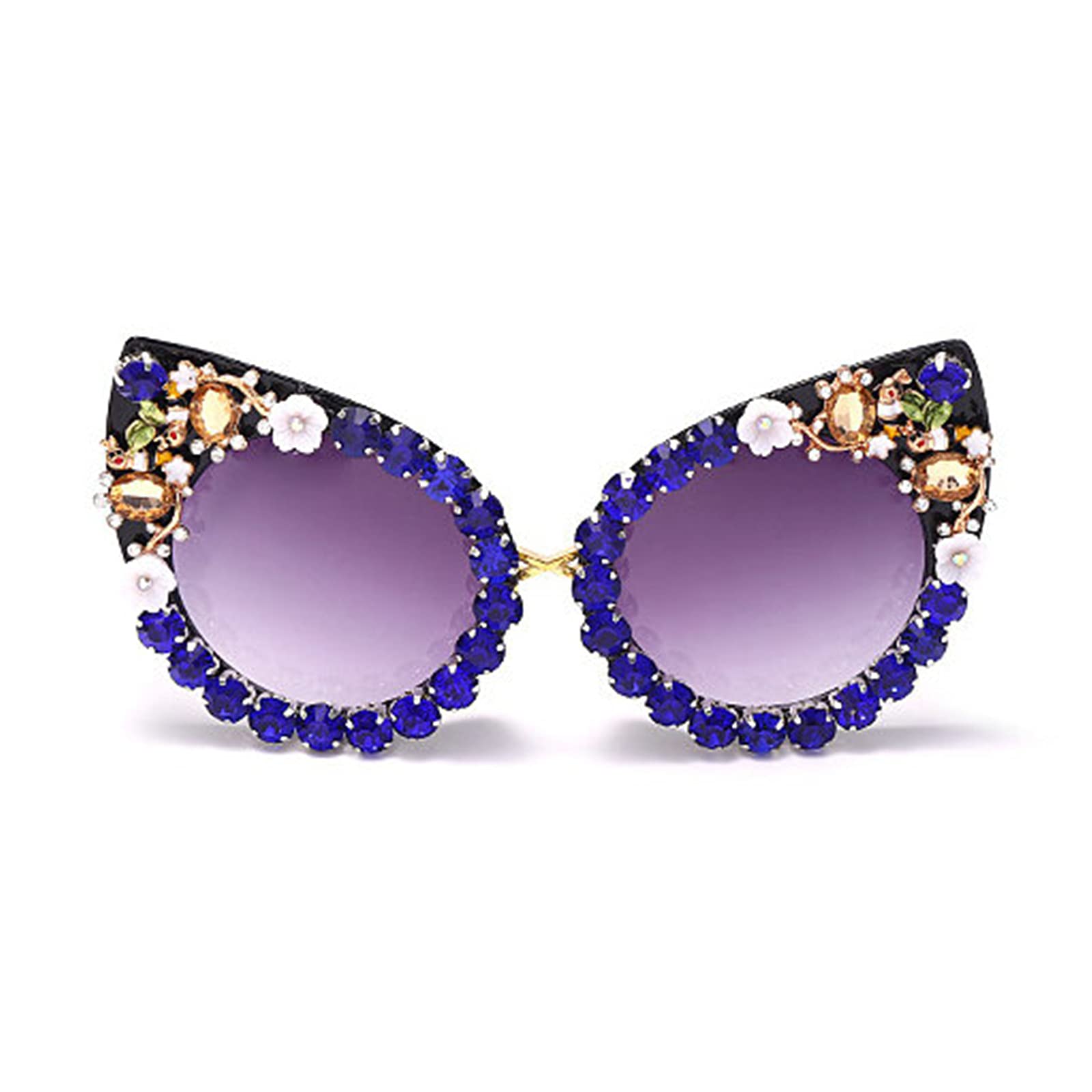 Vintage Cat Eye Sunglasses for Women - Luxury Rhinestone Crystal Eyewear with UV400 Protection (Blue) | Retro Glamorous Shades for Beach, Party & Everyday Fashion