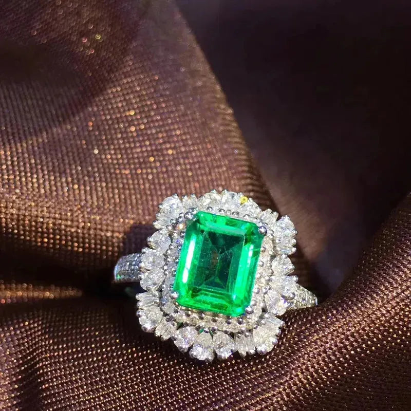 18K White Gold Natural Emerald & Diamond Wedding Ring for Women - 1.6ct Genuine Gemstone Fine Jewelry - Perfect for Engagement, Anniversary & Special Occasions