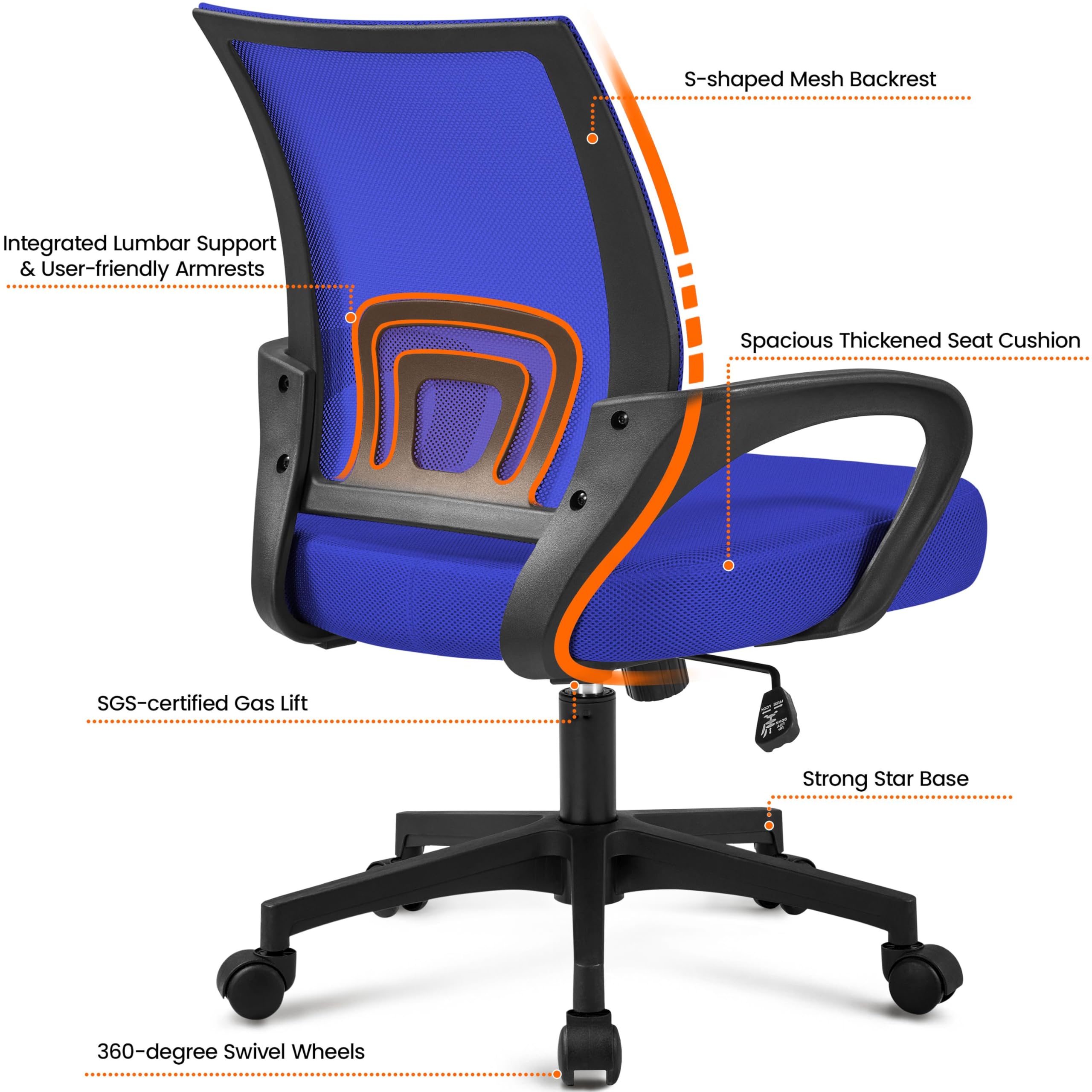 Topeakmart 2-Pack Ergonomic Office Chair with Mesh Back & Arms - Adjustable Executive Desk Chair for Back Pain Relief - Perfect for Home Office, Gaming & Workspace (Blue)