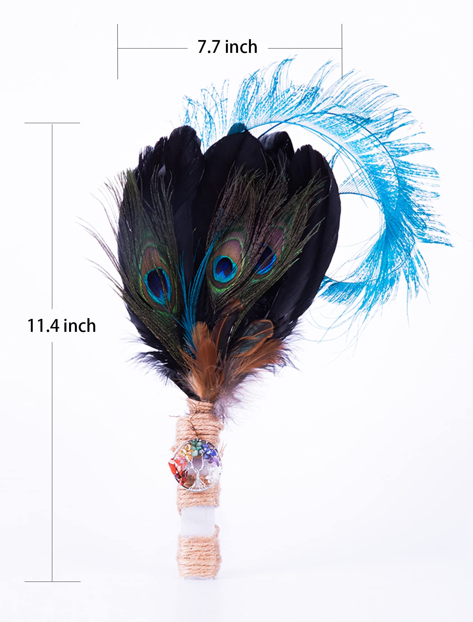 Witch's Wand Feather Smudge Stick with Selenite Handle & Natural Feather - Perfect for Cleansing Rituals, Pagan Altars, Shamanic Ceremonies & Spiritual Healing | Ideal for Home Cleansing, Meditation & Energy Work