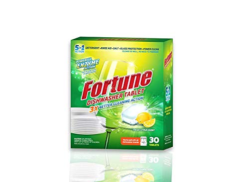 FORTUNE 5-in-1 Dishwasher Detergent Tablets with Fresh Scent (90 Count) & Dishwasher Salt (1kg) - Universal Compatibility for All Dishwasher Brands - Perfect for Sparkling Clean Dishes, Glasses & Silverware