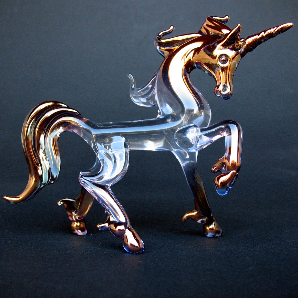 Hand Blown Glass Unicorn Figurine - Elegant Prancing Unicorn Decor for Home, Office & Gift Giving | Perfect for Christmas, Birthday & Wedding Decorations