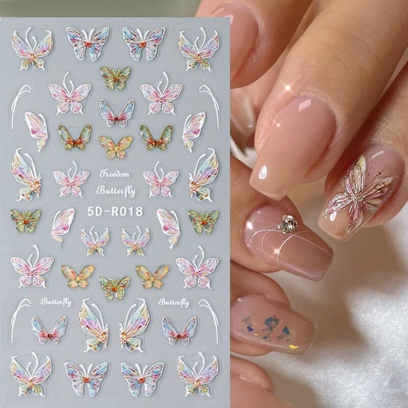 5D Butterfly Embossed Nail Stickers - Multicolor Nail Art Decals for DIY Manicure | Perfect for Parties, Weddings & Special Occasions