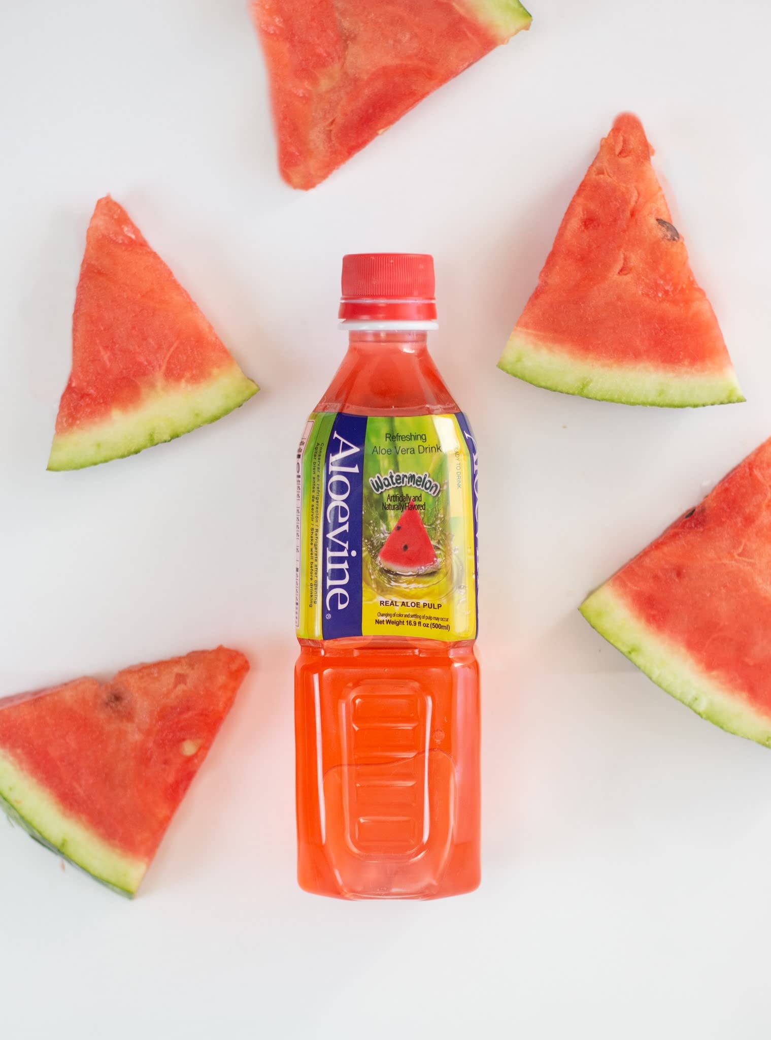 ALOEVINE Aloe Vera Juice Drink with Watermelon & Aloe Chunks | 16.9 Oz 10-Pack | Plant-Based Korean Vegetable Beverage | Refreshing Hydration for Summer, Workouts & Healthy Lifestyle