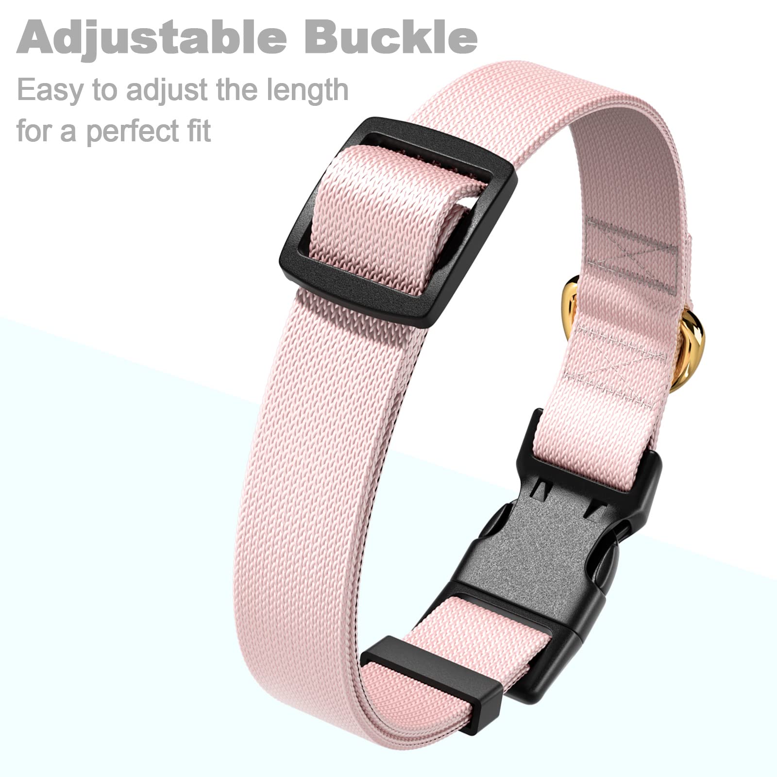 Rnivvi Adjustable Pink Dog Collar for Small Dogs - Heavy Duty Classic Puppy Collar with Quick Release Buckle for Walking & Running (S Size 3/4