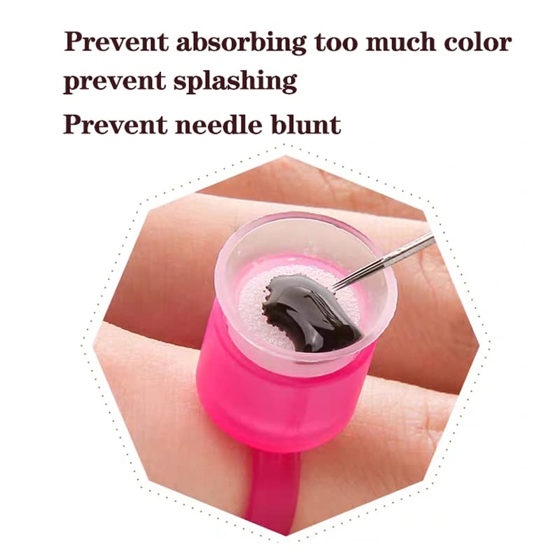 100PCS Pink Microblading Pigment Glue Rings with Sponge Ink Cups - Permanent Makeup Supplies for Eyebrow & Eyelash Extensions - Durable Medium Holder for Tattoo Artists & Beauty Professionals (Perfect for Salon, Spa & Home Use)