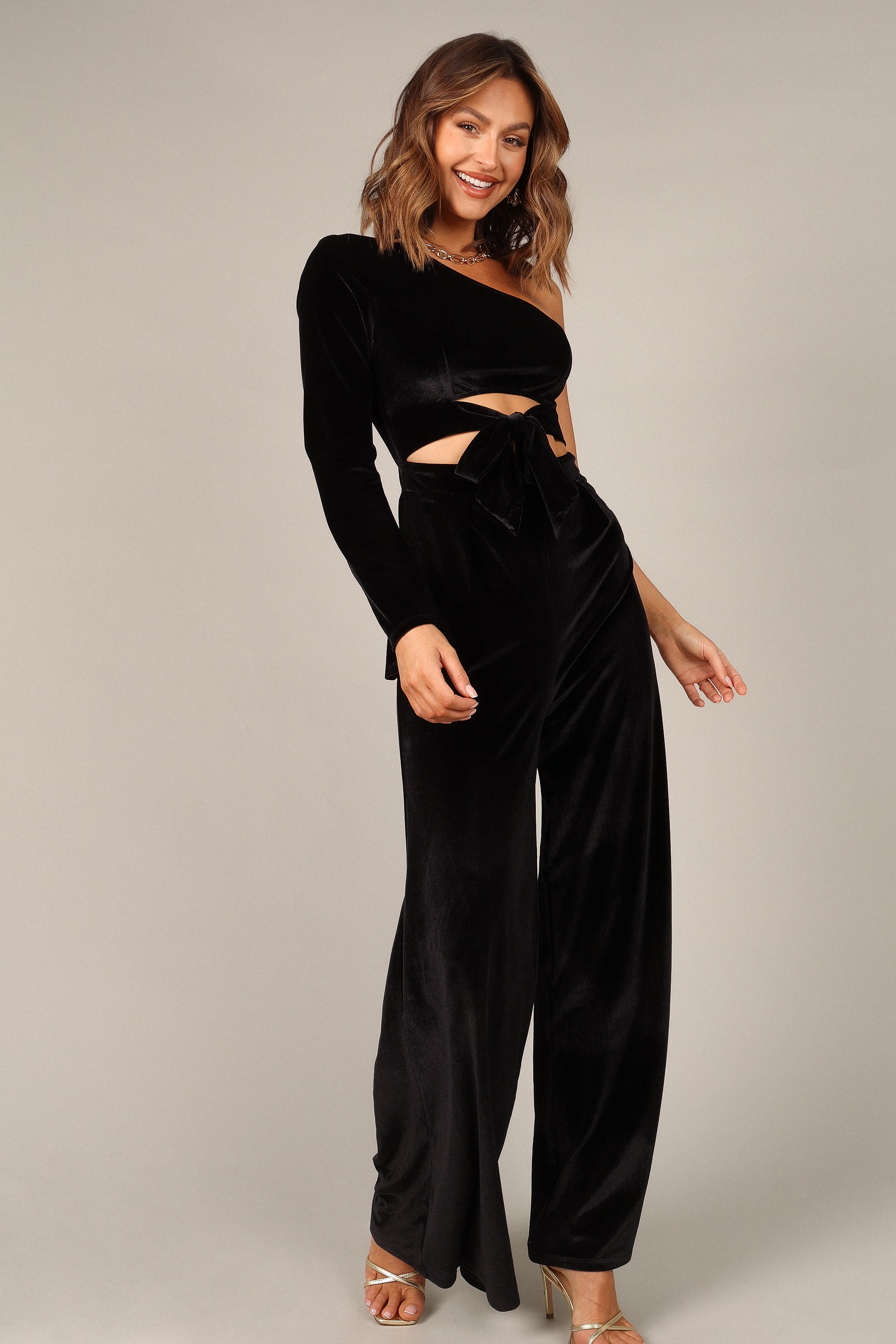Avery Velvet Jumpsuit for Women - Black Velour One Piece Romper | Elegant Evening Wear & Party Outfit for Night Out, Date Night, and Special Occasions