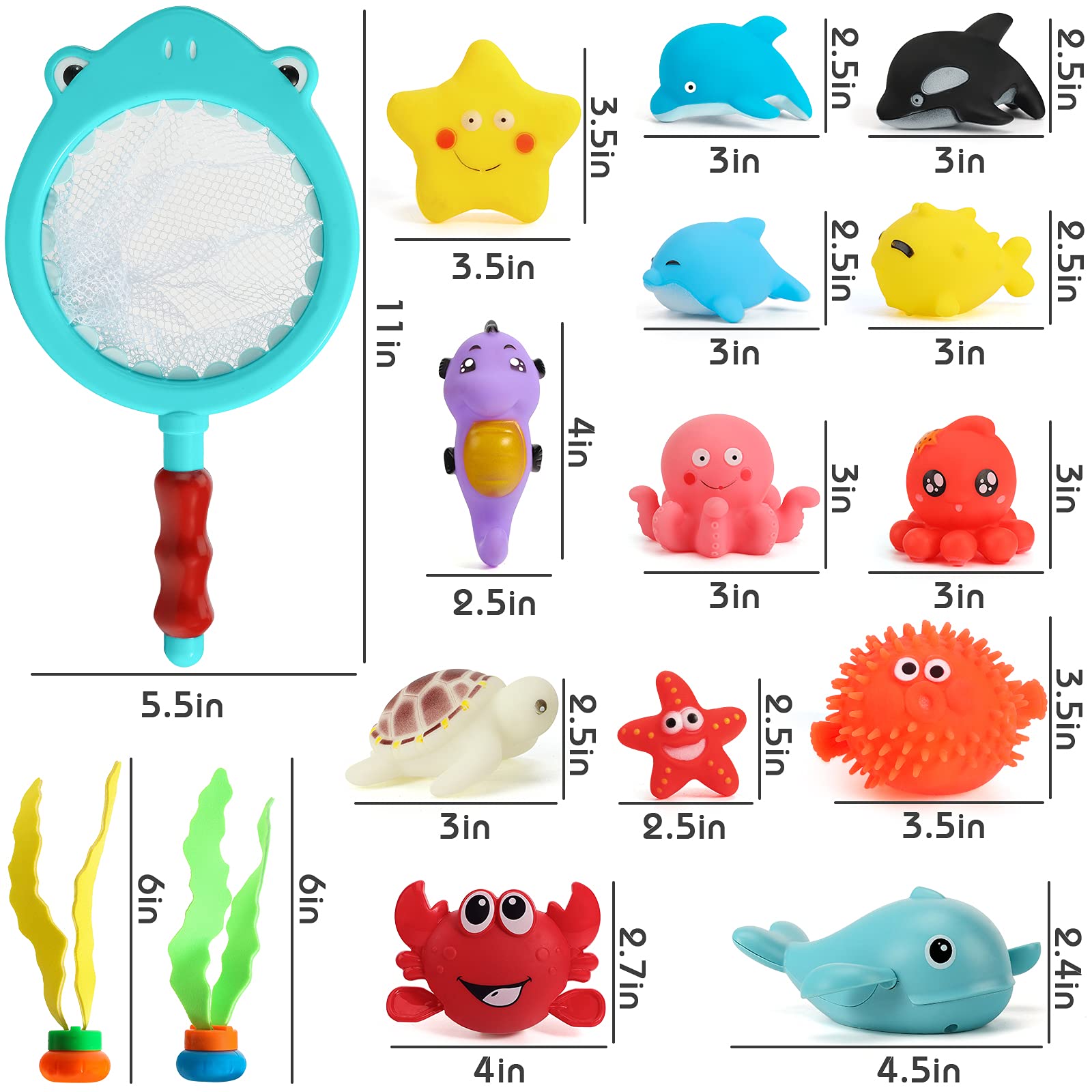 **Shindel 16PCS Bath Toys for Toddlers - Floating Animal Pool Toys Set with Fishing Net & Clockwork Swimming Toys | Fun Bath Time & Pool Play for Kids Ages 2-4, Infant Girls & Boys | Perfect for Bathtub, Swimming Pool & Outdoor Water Play**