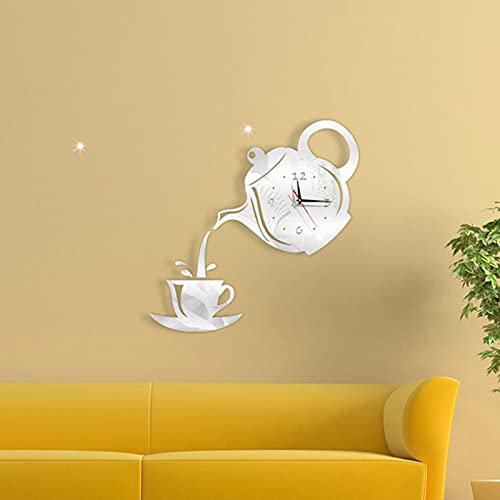 Stylish 3D Acrylic Wall Clock - Modern Coffee Cup & Teapot Design for Home & Office Decor | Unique Hanging Art Clock | Perfect Gift for Friends & Family | Ideal for Living Room, Bedroom, Kitchen & Workspace