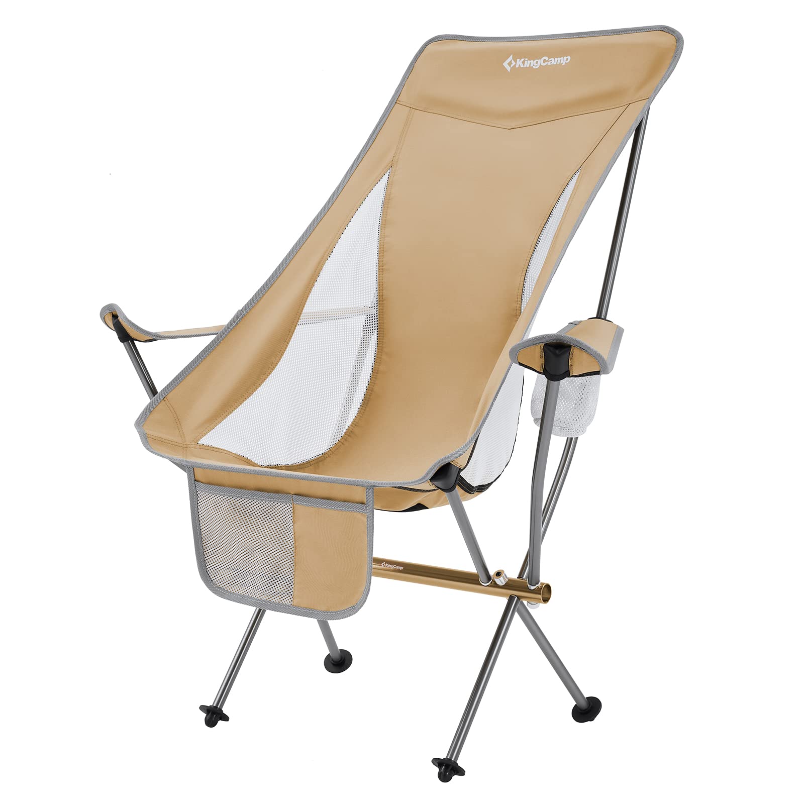 KingCamp Compact Ultralight High Back Camping Chair with Armrest - Portable Folding Chair for Adults, Heavy Duty Supports 265 lbs - Perfect for Backpacking, Travel, Hiking, Beach, Picnic, Festivals & Outdoor Adventures (Khaki)