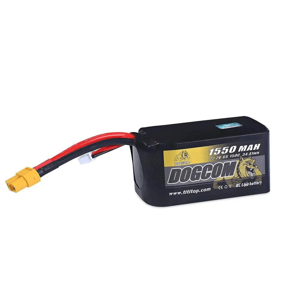 DOGCOM 22.2V 6S 1550mAh 150C Lipo Battery with XT60 Plug for RC Cars, Drones, and Airplanes - High Performance Rechargeable Battery Pack for Hobbyists