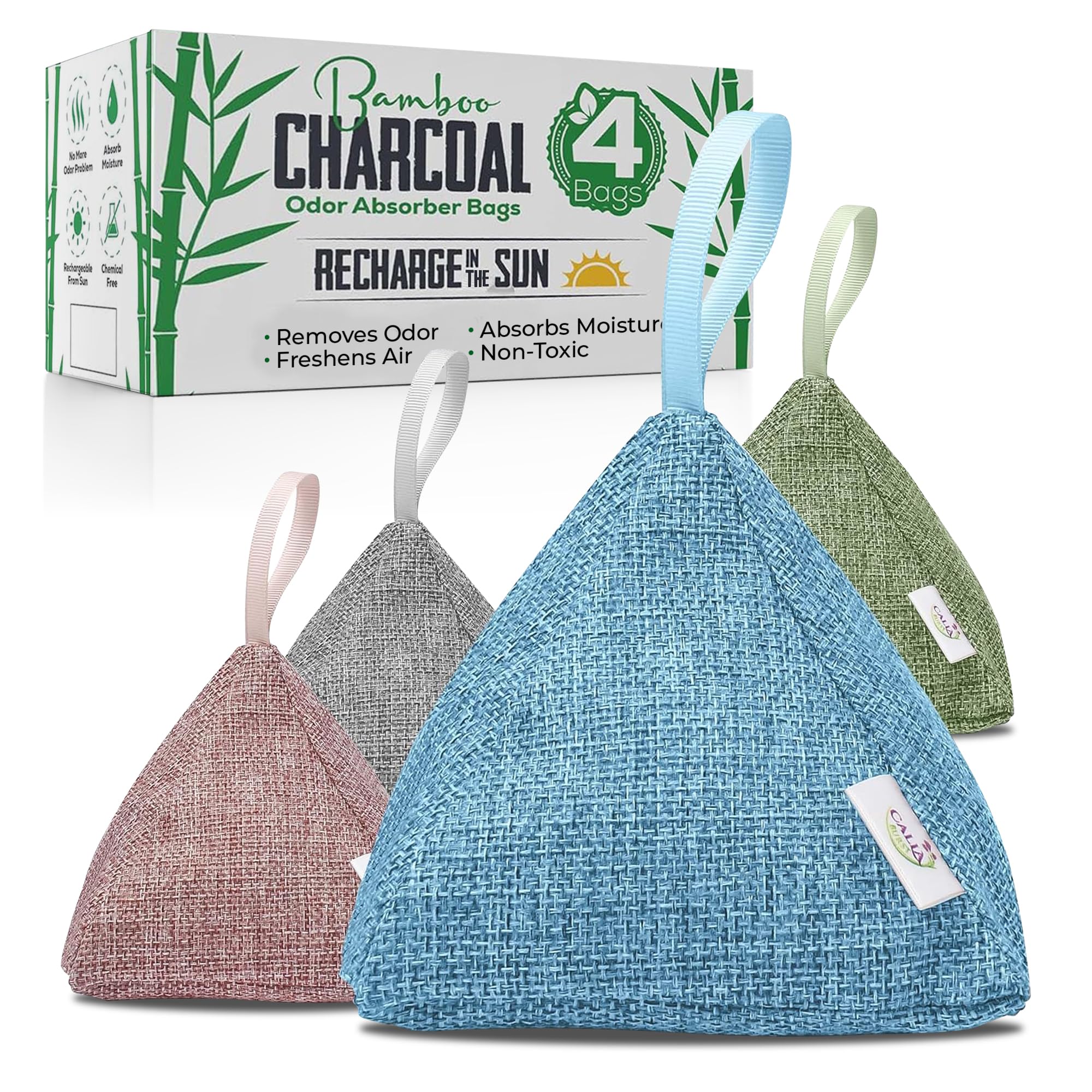 Bamboo Charcoal Air Purifier Bags - Natural Odor Eliminator for Home, Car, Closet, Pet Areas | Activated Charcoal Deodorizer | Reusable & Eco-Friendly Air Freshener (4 Pack, 200g) - Perfect for Bedrooms, Bathrooms, Shoes, and Refrigerators