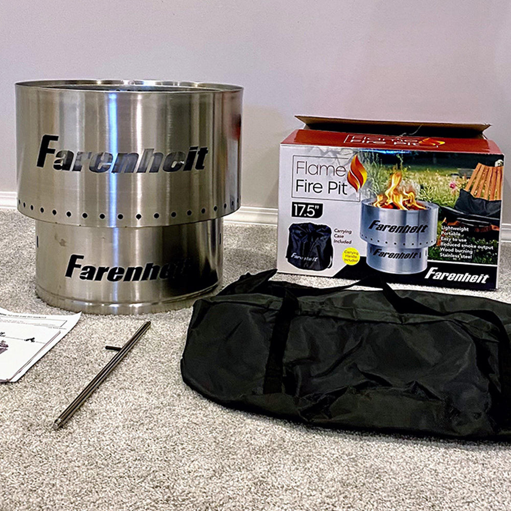 Fahrenheit Flare 17.5 Inch Smokeless Fire Pit - Silver Outdoor Fire Pit for Backyard, Patio, Camping & Beach - Portable & Durable Design for Year-Round Use