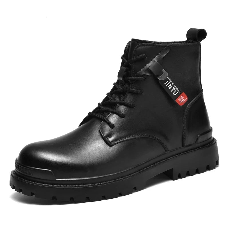 Men's Genuine Leather Winter Boots with Warm Fur Lining - Waterproof British Style Ankle Boots for Autumn & Winter | Fashionable & Trendy for Outdoor Activities, Work & Casual Wear