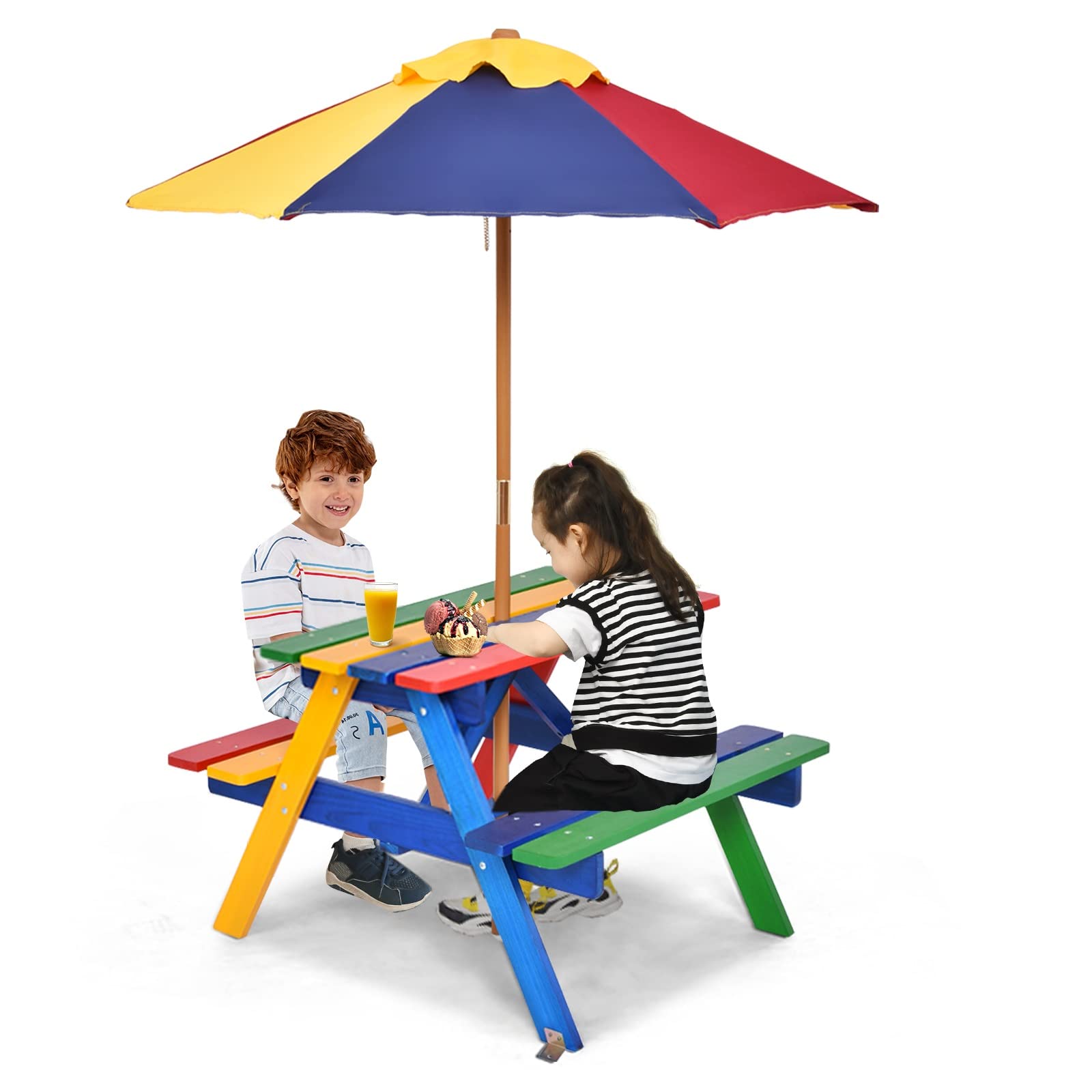 Olakids Kids Picnic Table Set - Outdoor Wooden Toddler Table & Chairs with Removable Umbrella - Children's Activity Furniture for Patio, Garden, Backyard - Perfect for Outdoor Playdates, Birthday Parties & Family Gatherings