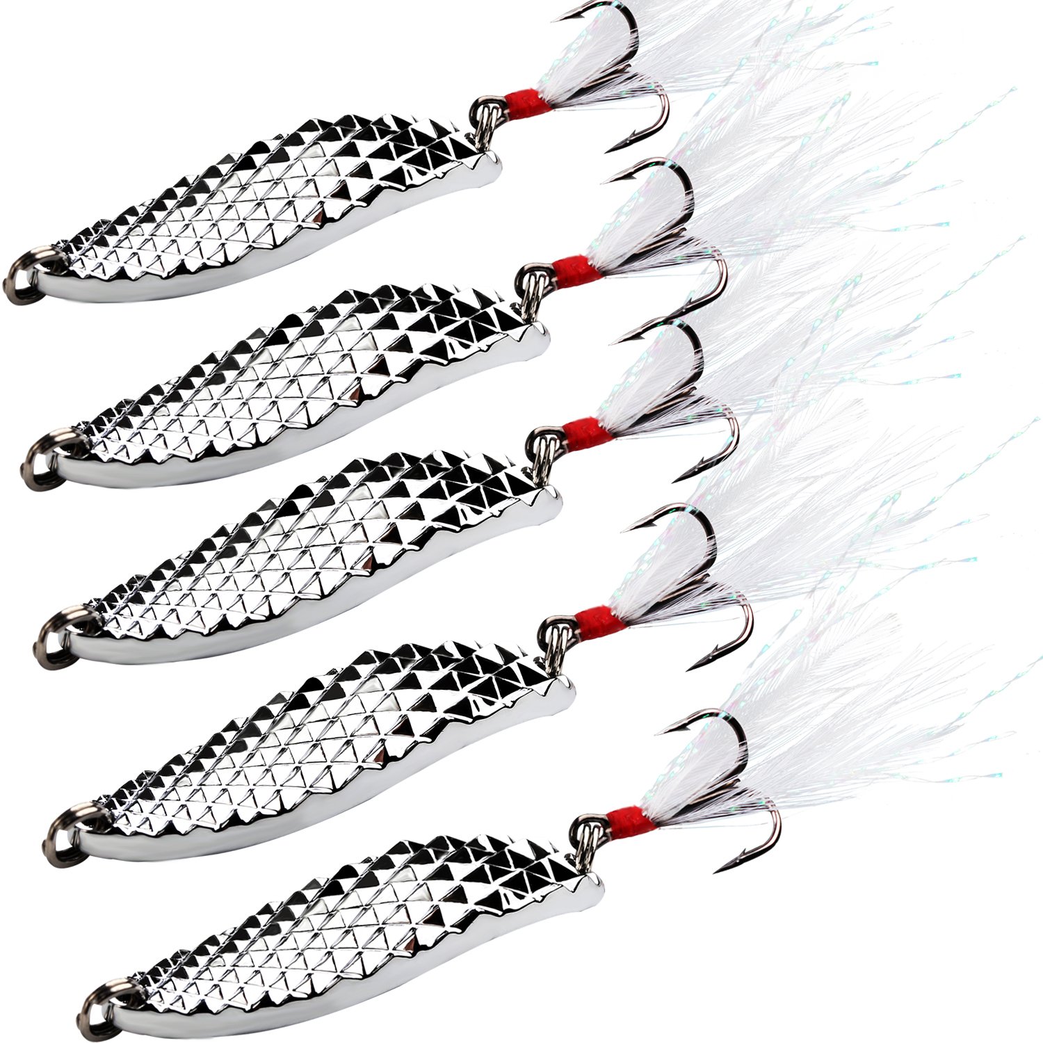 Sougayilang 1/2 oz Fishing Spoon Lures - Metal Hard Baits with Treble Hooks for Salmon, Bass, Trout - Perfect for Freshwater & Saltwater Fishing