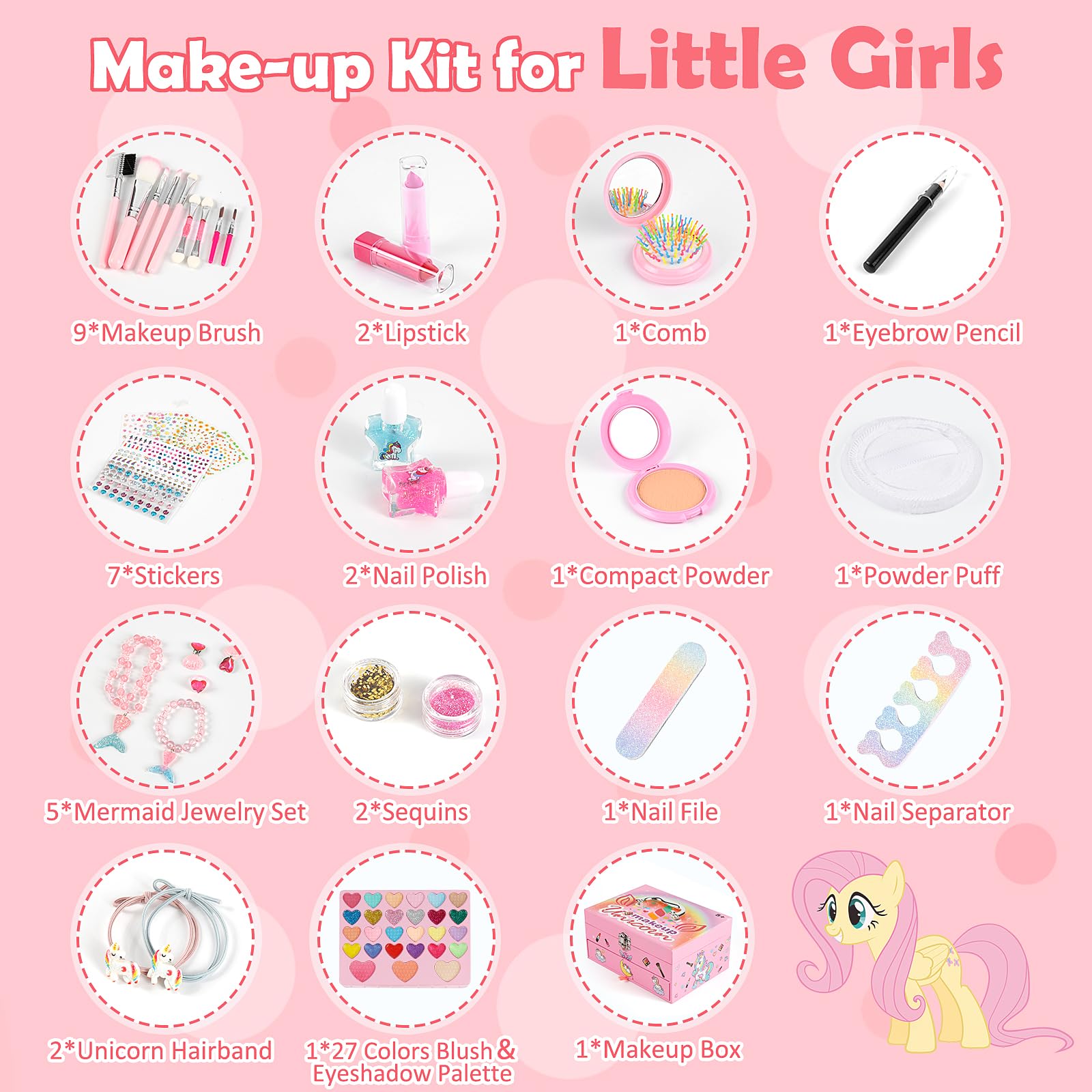 Comius 37-Piece Washable Kids Makeup Set - Unicorn Toy Gift for Girls 3-10 Years - Birthday & Playtime Fun