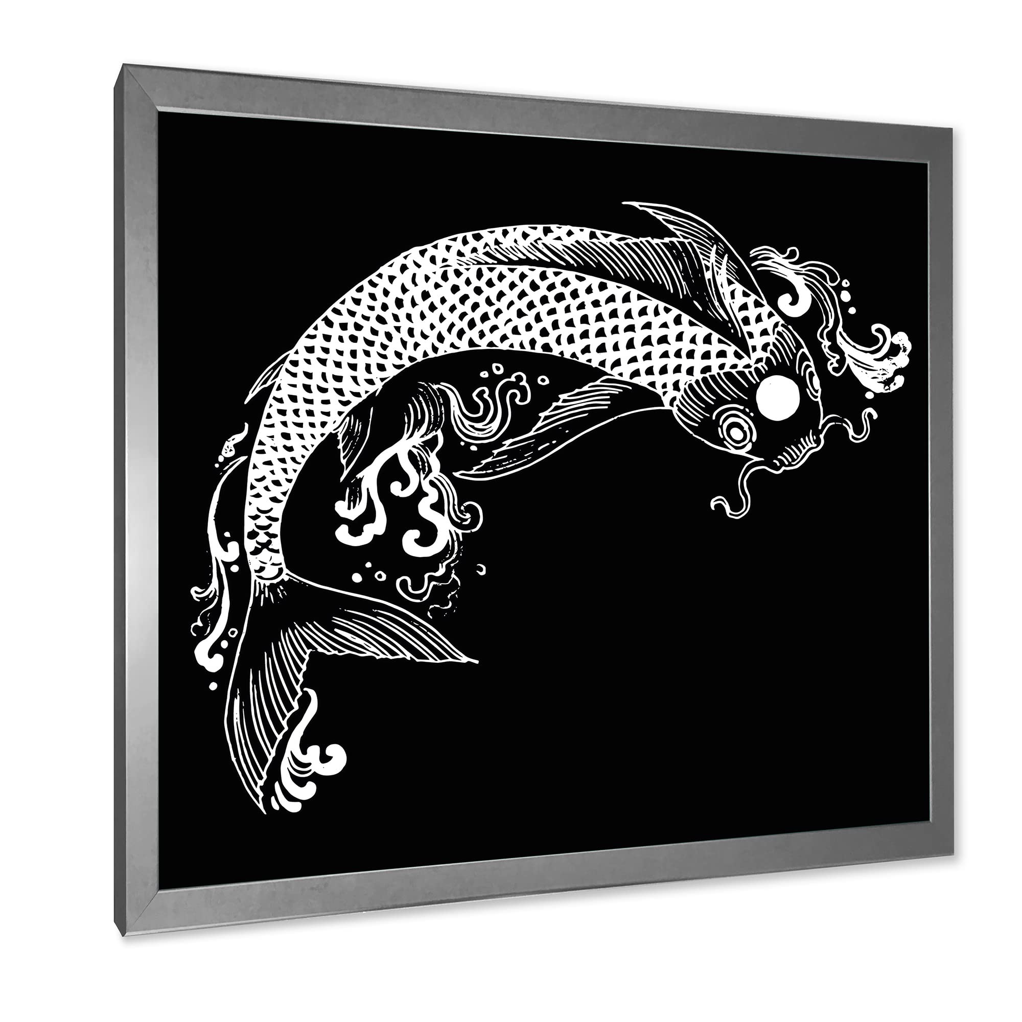 DesignQ Chinoiserie Koi Fish Traditional Framed Wall Art - Asian Home Decor, Living Room & Office Wall Painting for Zen Interior Design