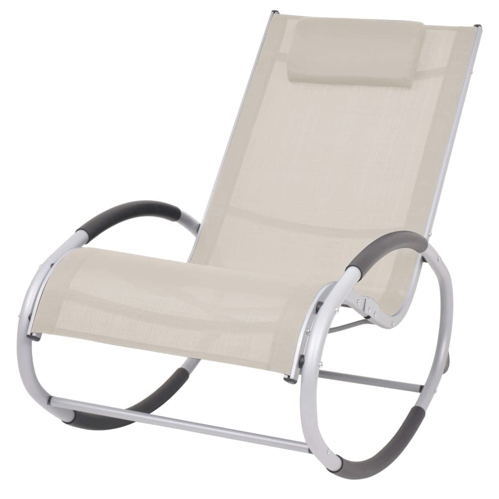 vidaXL Garden Rocking Chair - Comfortable Outdoor Lounge Chair with Cushions - Weather-Resistant Textilene Fabric - Ergonomic & Stylish Design - Cream Color - Perfect for Patio, Deck, Poolside or Garden Relaxation