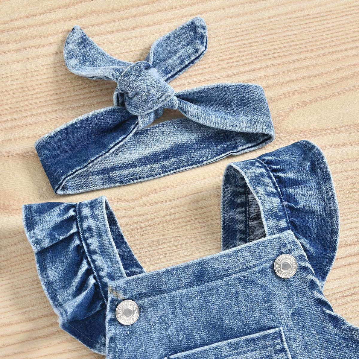 Mubineo Newborn Baby Girl Outfit Set - Rainbow Denim Romper, Bib & Headband for 0-24 Months | Cute Infant Fashion for Photos, Parties & Everyday Wear