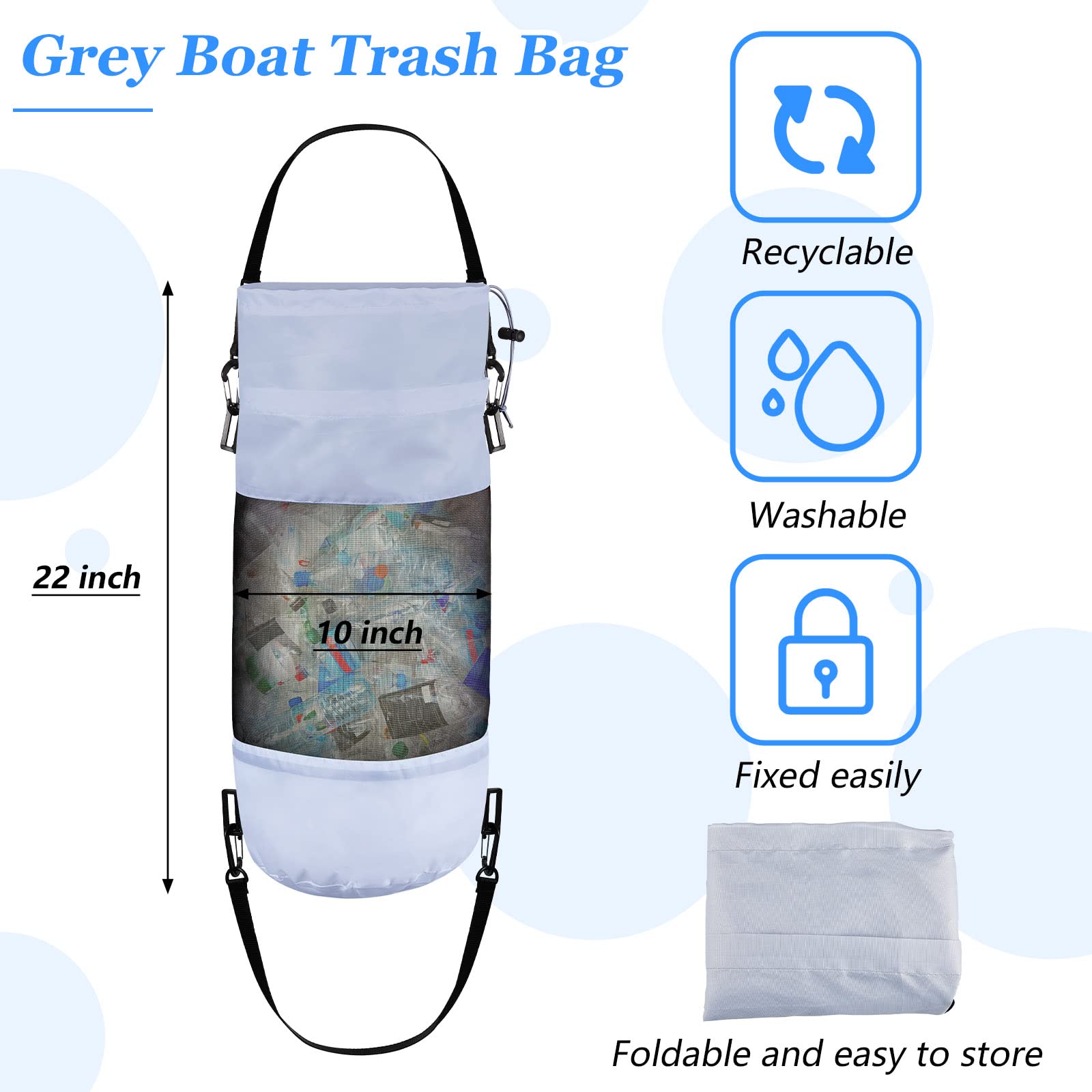 Reusable Portable Mesh Trash Bags for Boats - Medium Hoop Garbage Container for Kayak, Fishing, Camping & Outdoor Activities | Waterproof Cabin Storage for Men & Women | Ideal for Marine, RV & Travel Use