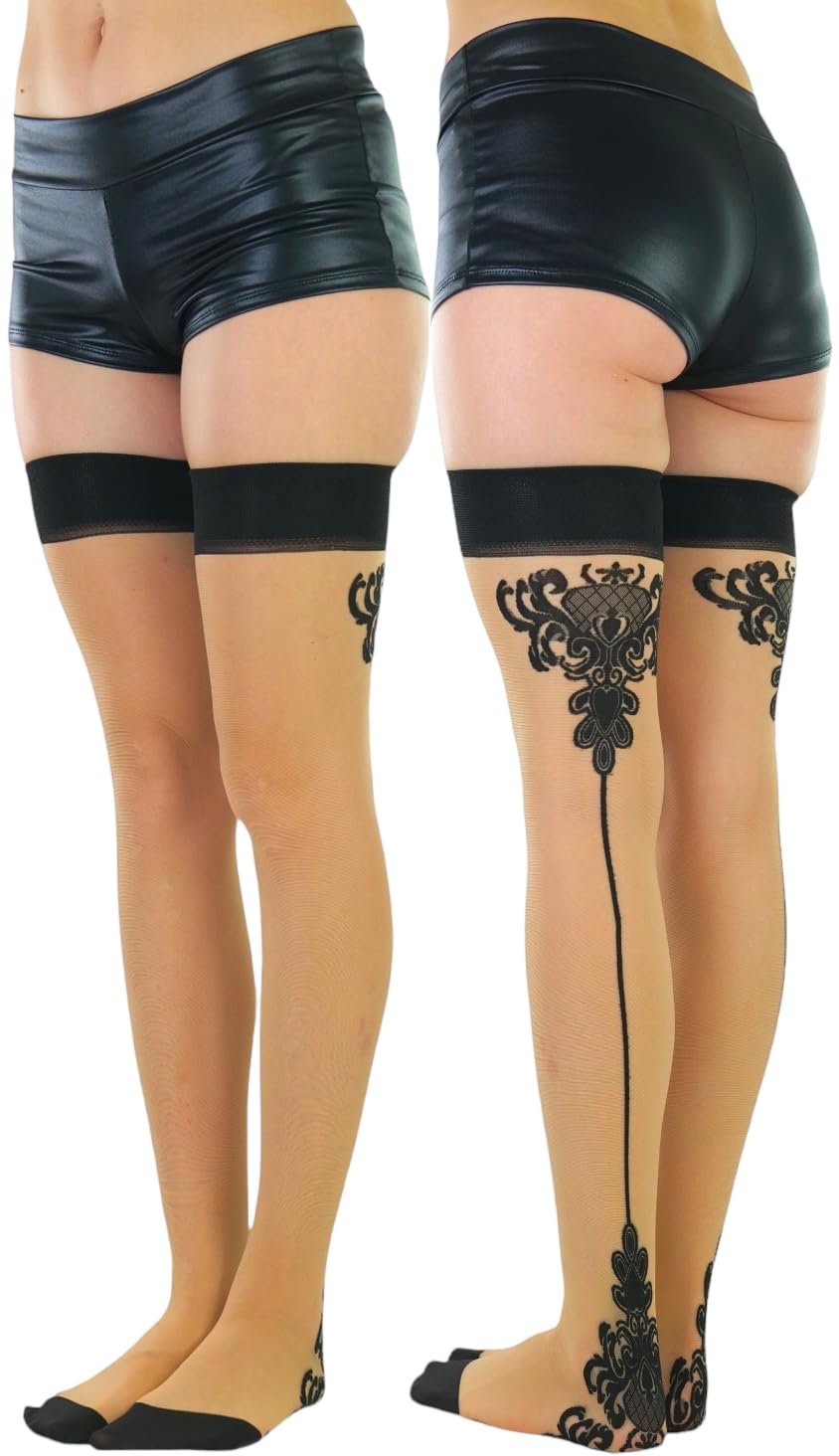 ToBeInStyle Nylon Two-Toned Cuban Heel Closed-Toe Stockings - Elegant & Comfortable Hosiery for Office, Party & Special Occasions