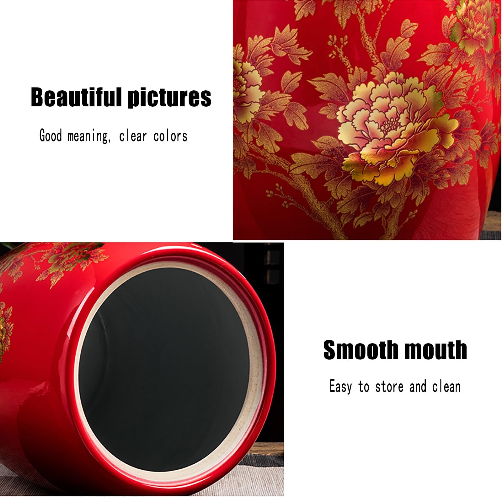 Large Ceramic Rice Storage Jar with Lid - 5kg/10kg/15kg/25kg Capacity - Airtight Food Container for Rice, Flour & Dry Goods - Classic Home Kitchen Storage Solution - Perfect for Pantry Organization & Bulk Food Preservation (Red)