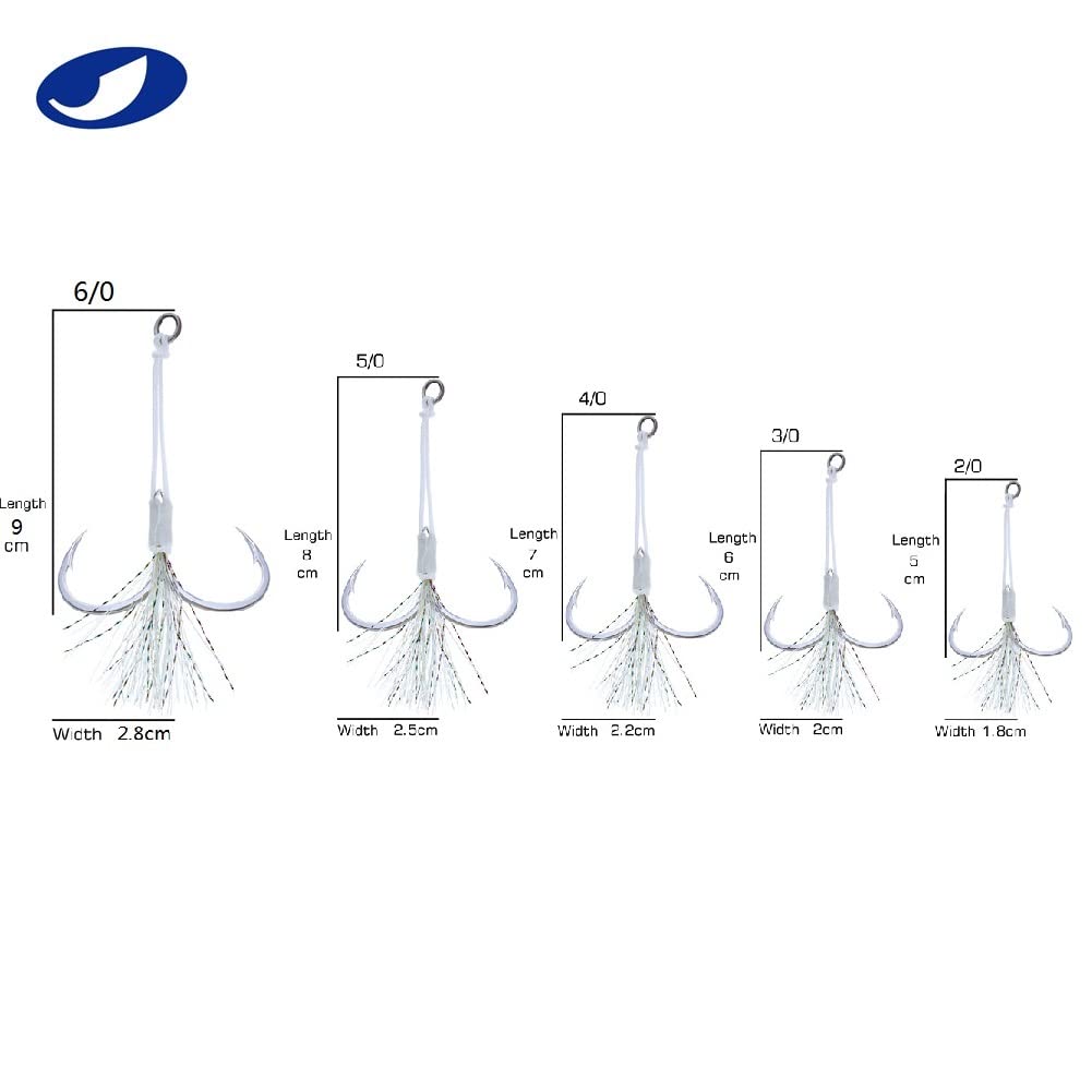 OCEAN CAT Butterfly Glow Assist Fishing Hooks - Stainless Steel Circle Hooks for Jigging (Size 2/0-6/0) - Slow & Fast Fall Saltwater Fishing Lures for Bass, Tuna & Offshore Angling