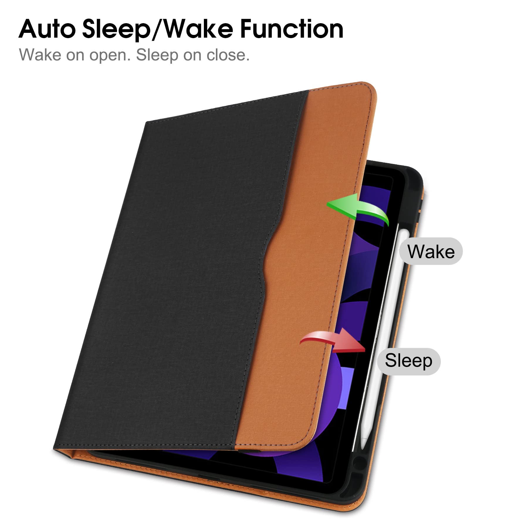 Premium iPad Pro 12.9 Case (2022/2021/2020/2018) - 6th/5th/4th/3rd Gen Protective Cover with Pencil Holder, Folio Stand, Auto Sleep/Wake & Multiple Viewing Angles (Black/Brown) - Perfect for Work, Study & Travel