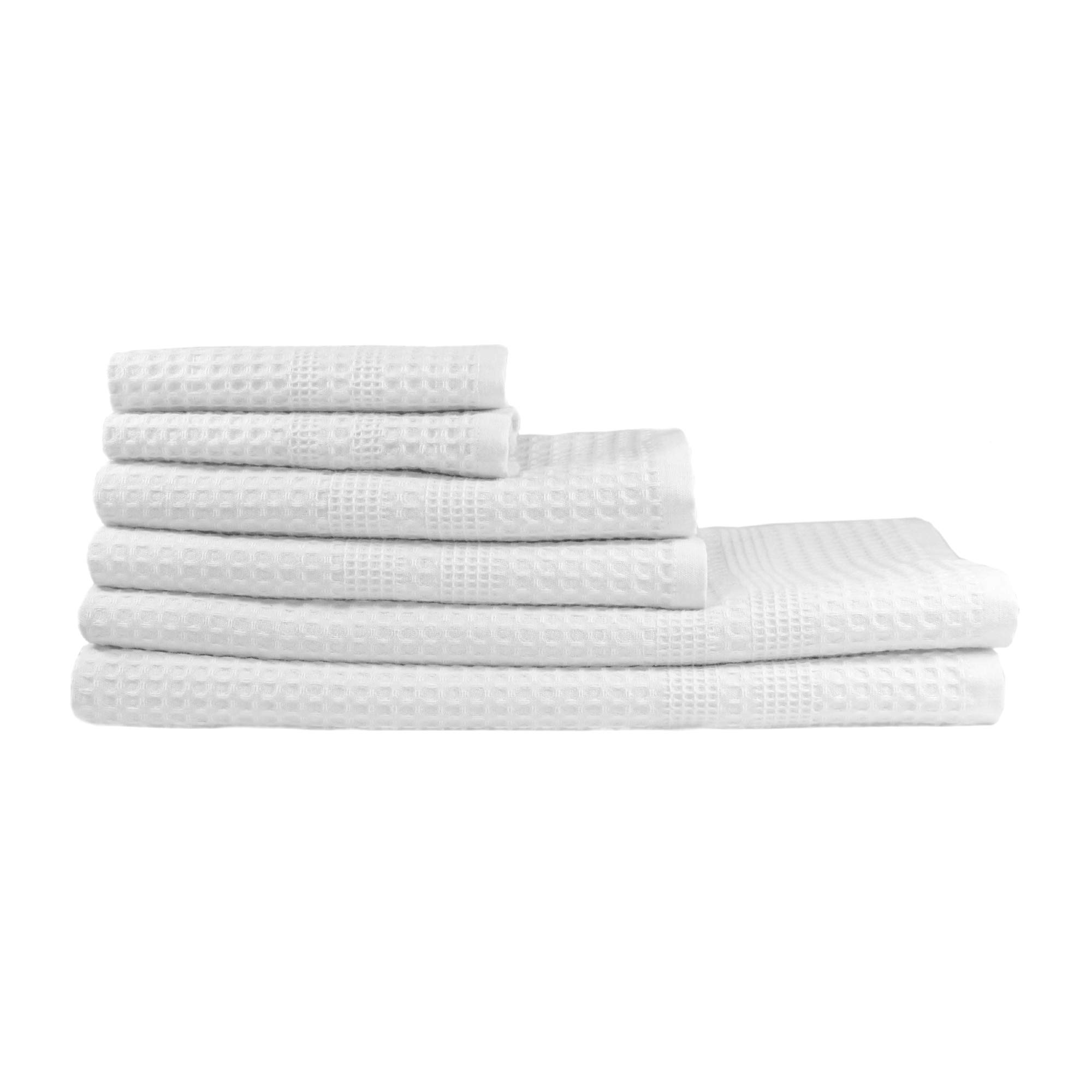GILDEN TREE Quick Dry Waffle Weave Towel Set - 2 Bath Towels, 2 Hand Towels & 2 Washcloths | Ultra Absorbent & Lightweight | Perfect for Bathroom, Spa, Gym & Travel (White)