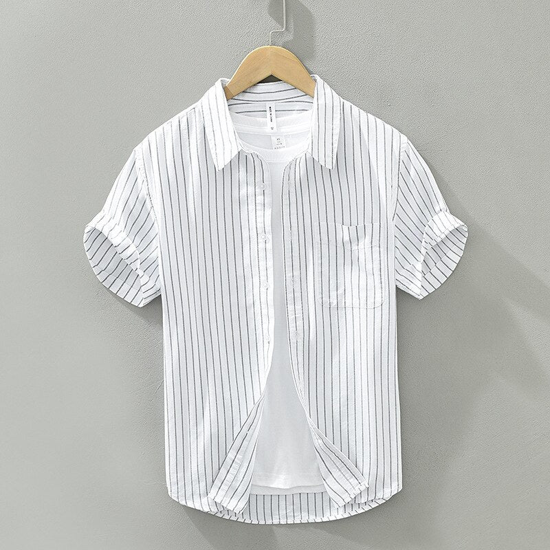 Antonio's Green Striped Summer Shirt for Men - Lightweight Casual Button Down Shirt for Beach, Vacation & Outdoor Activities