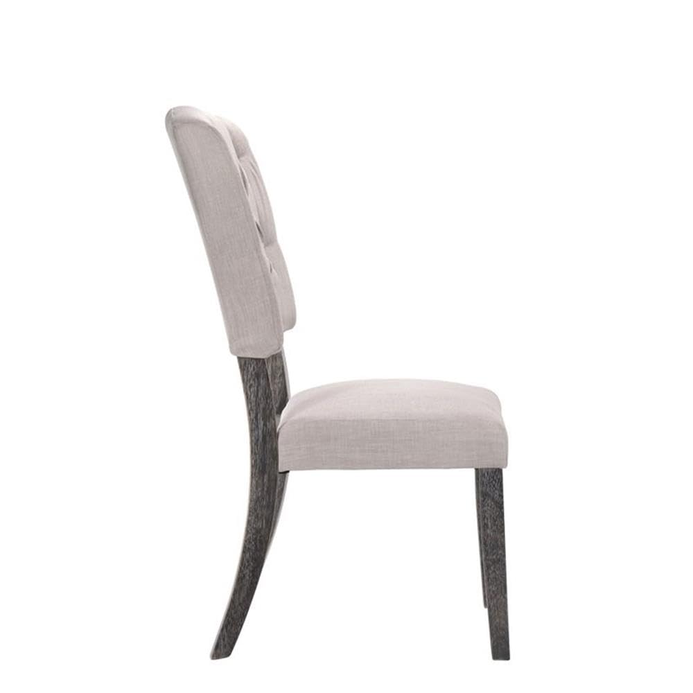 Acme Bernard Upholstered Dining Chairs Set of 2 - Weathered Gray Oak Finish - Comfortable Side Chairs for Kitchen, Dining Room & Breakfast Nook