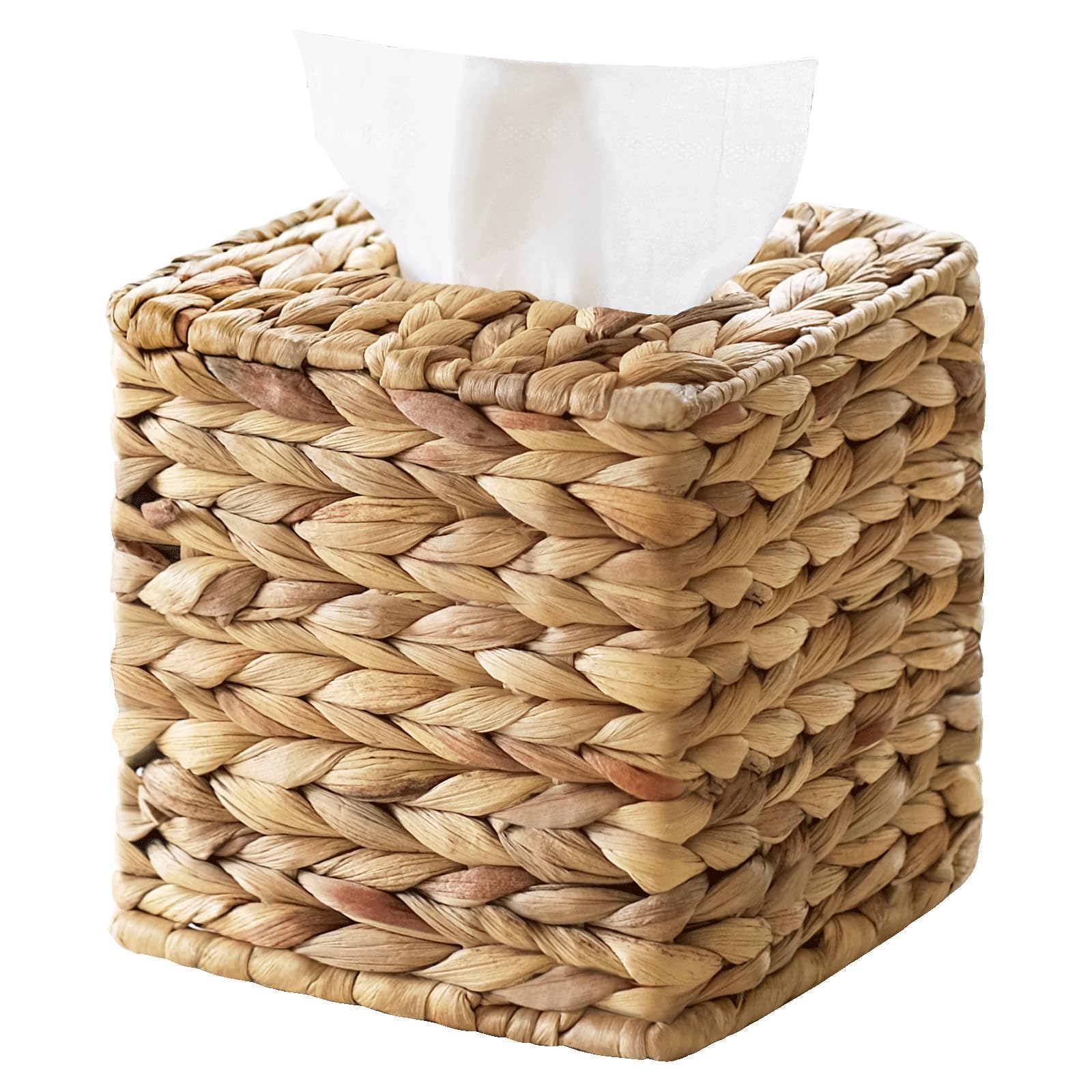 Natural Rattan Tissue Box Cover - Hand Woven Square Wicker Tissue Holder for Bathroom, Living Room, Kitchen & Office | Stylish Home Decor for Facial Tissues & Desk Organization