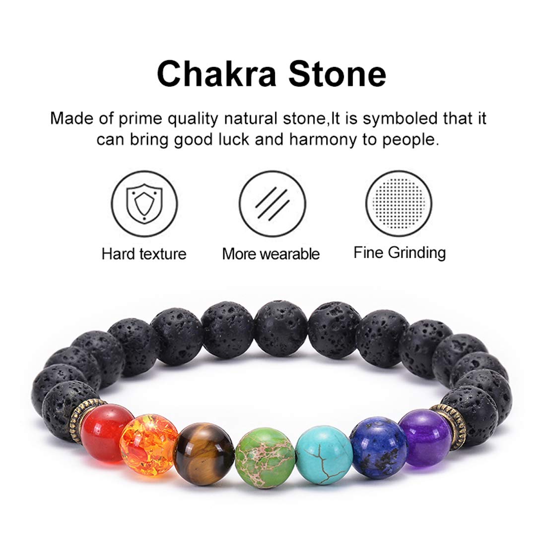 GelConnie 7 Chakra Lava Rock Bracelet - 8mm Natural Stone Healing Bracelet for Stress Relief, Anxiety & Yoga | Aromatherapy Essential Oil Diffuser Bangle for Meditation, Spiritual Balance & Daily Wellness